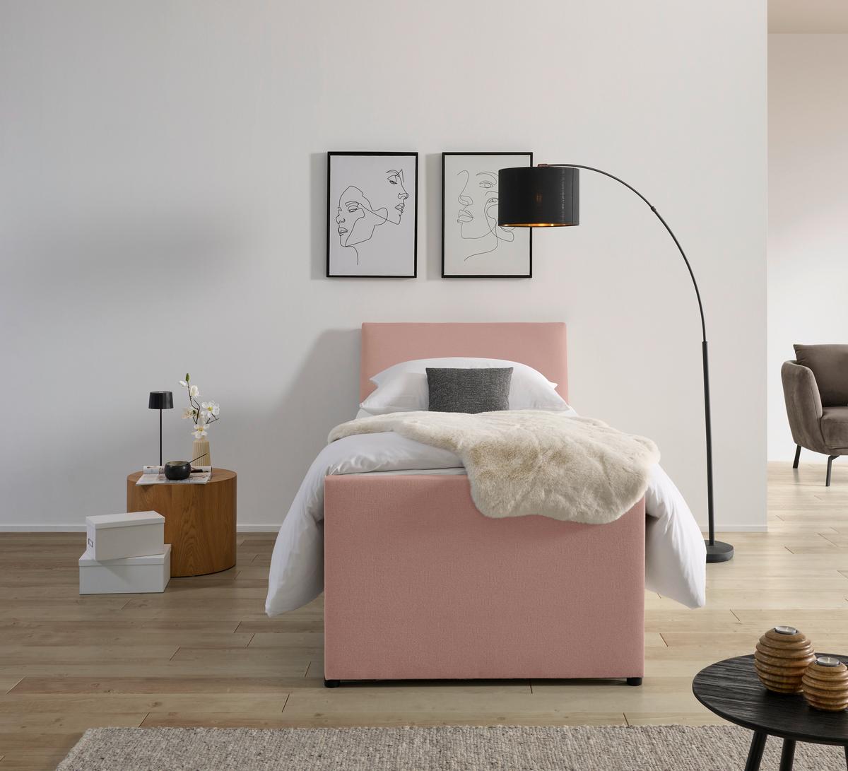 Boxspringbett Mit Bettkasten Nida 120x200 Cm Altrosa - Altrosa/Schwarz, MODERN, Holz/Textil (120/200cm) - MID.YOU