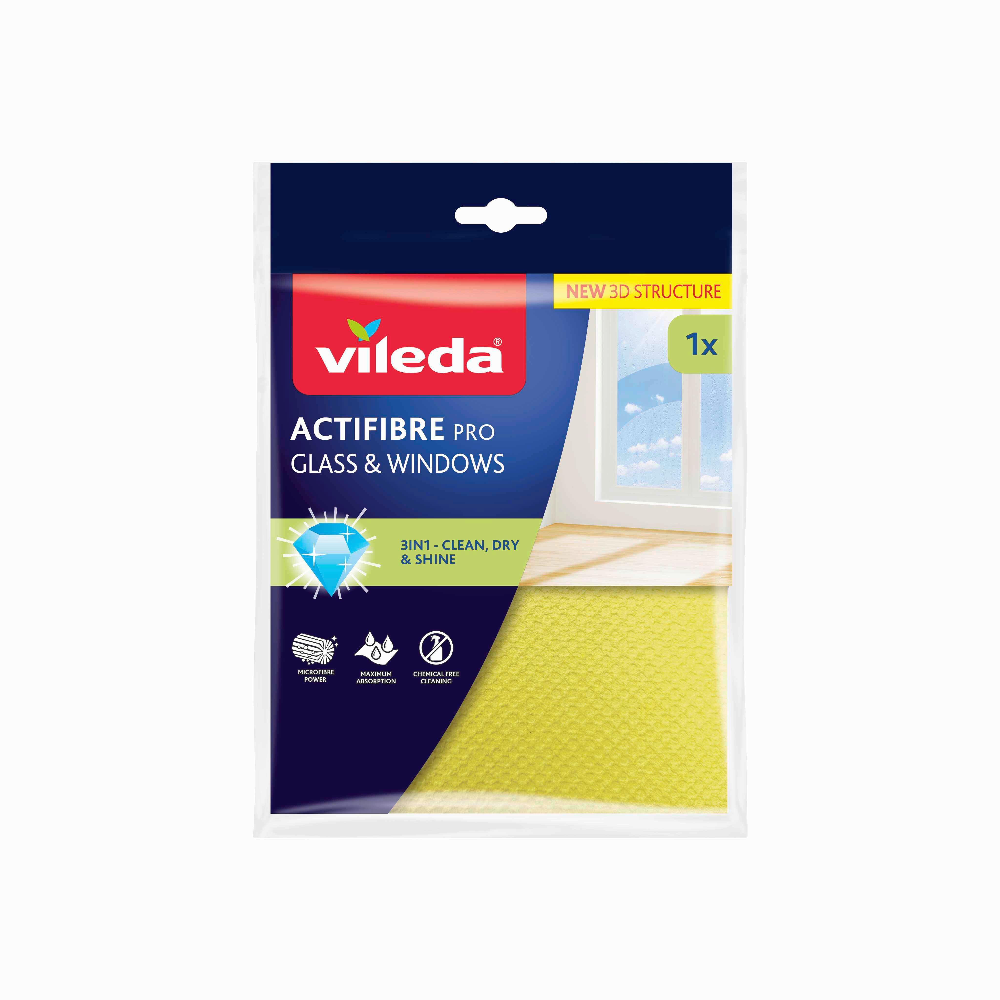 Utierka z mikrovlákna na sklo ACTIFIBER PRO GLASS & WINDOWS - žltá, Basics, textil (18/25cm) - Vileda