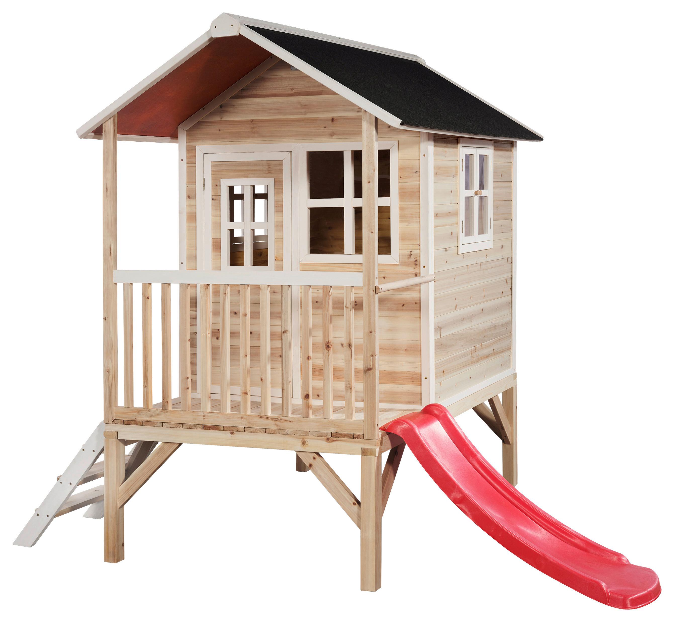 Stelzenhaus Mit Rutsche Naturfarben Exit Loft 300 - Rot/Naturfarben, KONVENTIONELL, Holz (369/190/215cm) - EXIT Toys