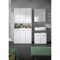 Badezimmer Ice Weiß/Weiß Hg B: 150 cm - Weiß Hochglanz/Schwarz, MODERN, Holzwerkstoff (150/185/30cm) - MID.YOU