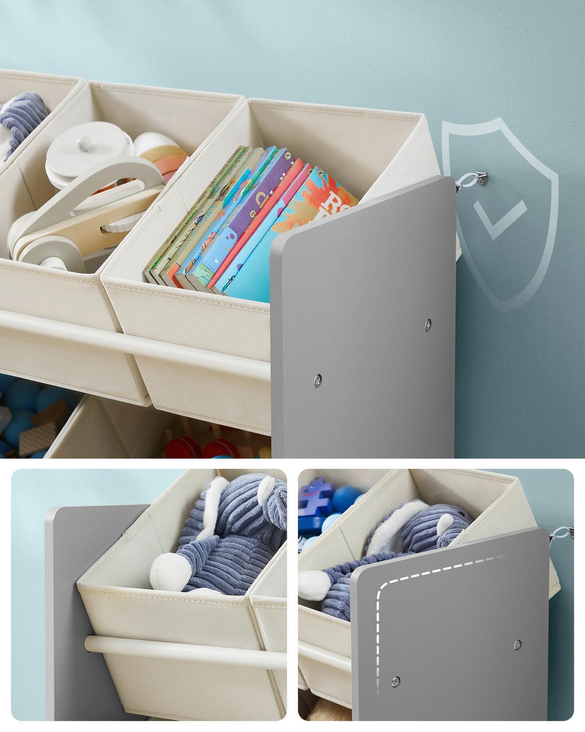 Kinderregal Toy Storage Shelf Grau/Beige B: 62,5 cm - Beige/Grau, MODERN, Holzwerkstoff/Textil (62,5/60/29,5cm) - MID.YOU