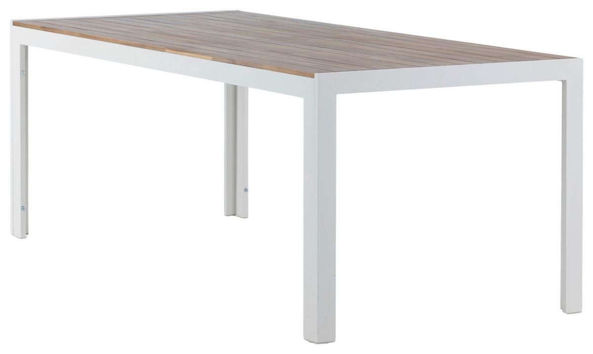 Gartentisch Bois - Weiß/Akaziefarben, KONVENTIONELL, Holz/Metall (200/100/76cm) - Gardenson