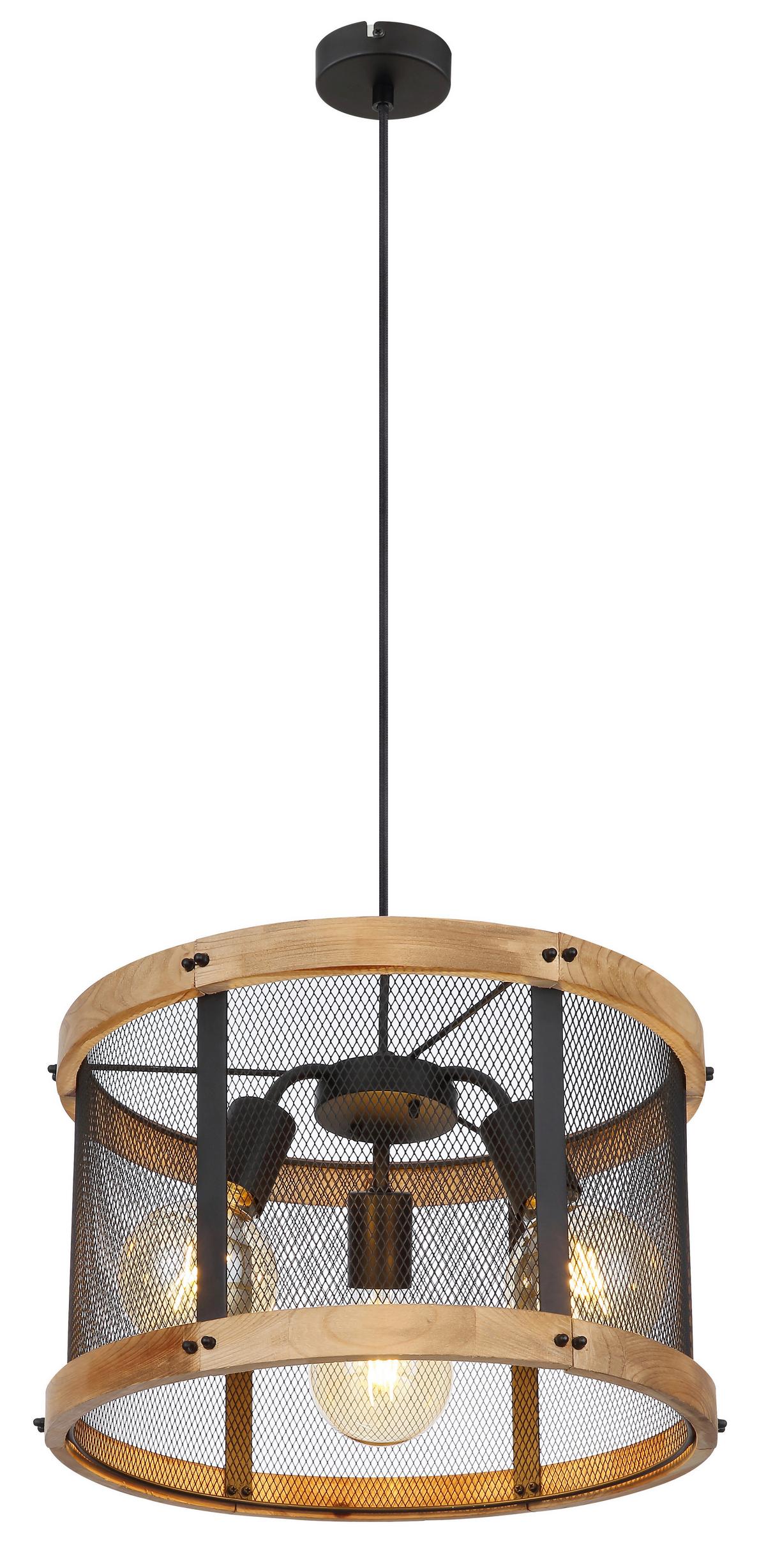 Hängeleuchte H: 120 cm 3-Flammig - Dunkelbraun/Schwarz, Natur, Holz/Metall (40/120cm) - Globo