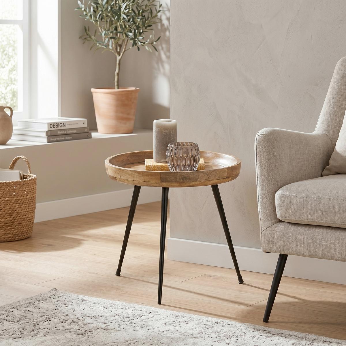 Príručný stolík P: 40cm - prírodná farba, Lifestyle, kov/drevo (40/38/40cm) - Mömax