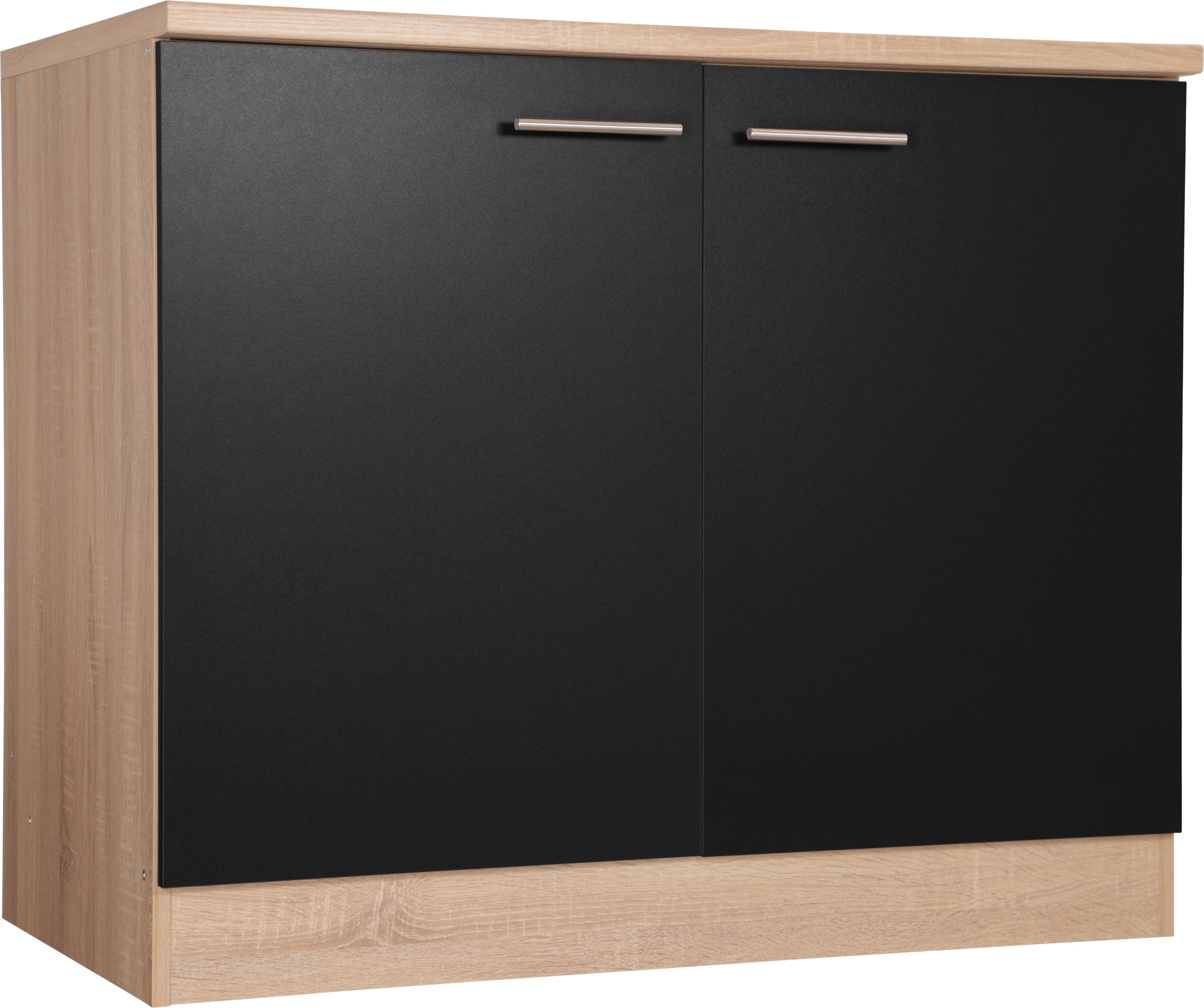 Spülenunterschrank Merle Schwarz, Eiche Dekor B: 100 cm - Eichefarben/Schwarz, Basics, Holzwerkstoff (100/84,8/60cm) - Respekta