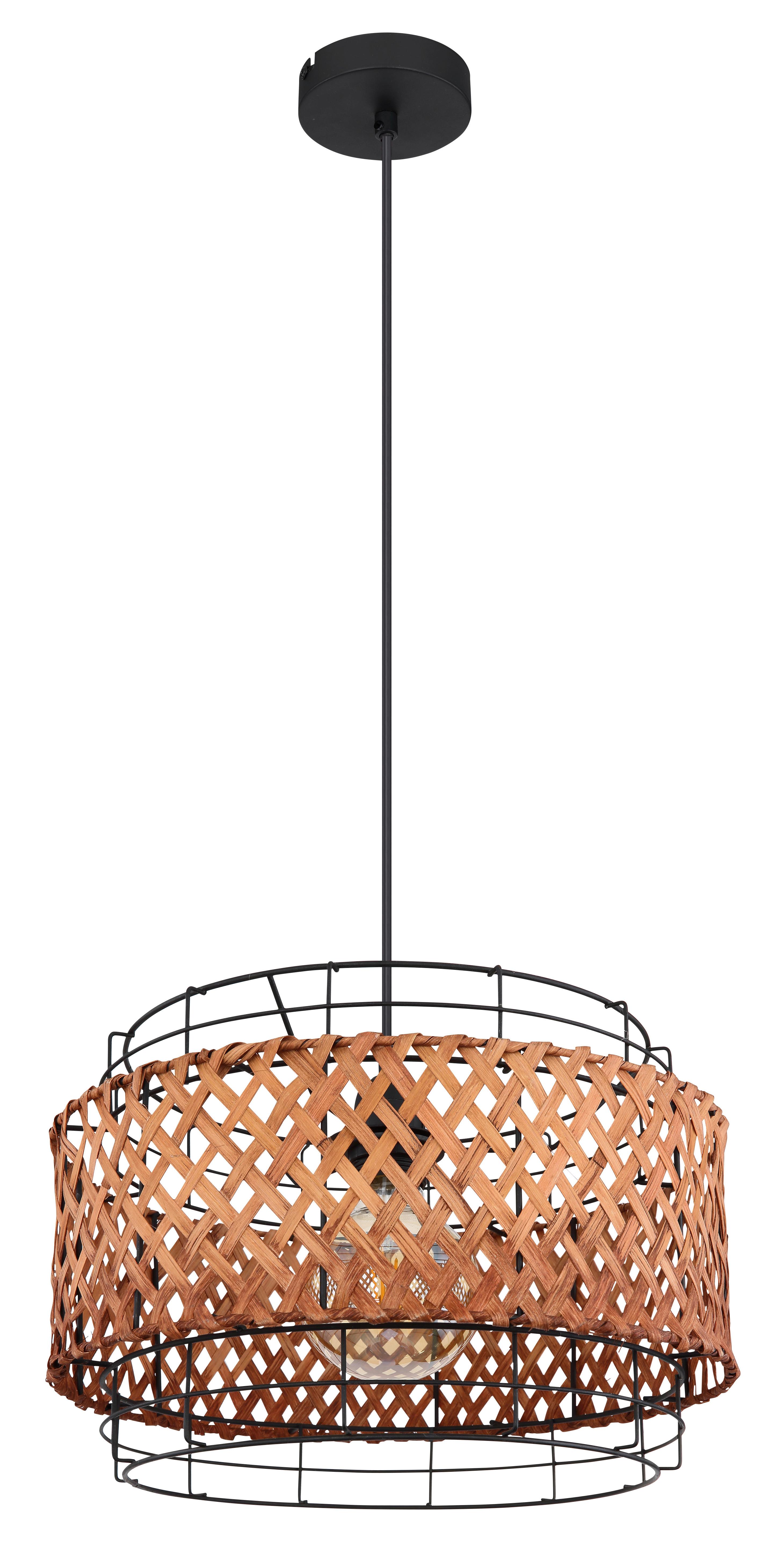 Hängeleuchte H: 120 cm 1-Flammig mit Bambus - Dunkelbraun/Schwarz, Basics, Naturmaterialien/Metall (35/120cm) - Globo