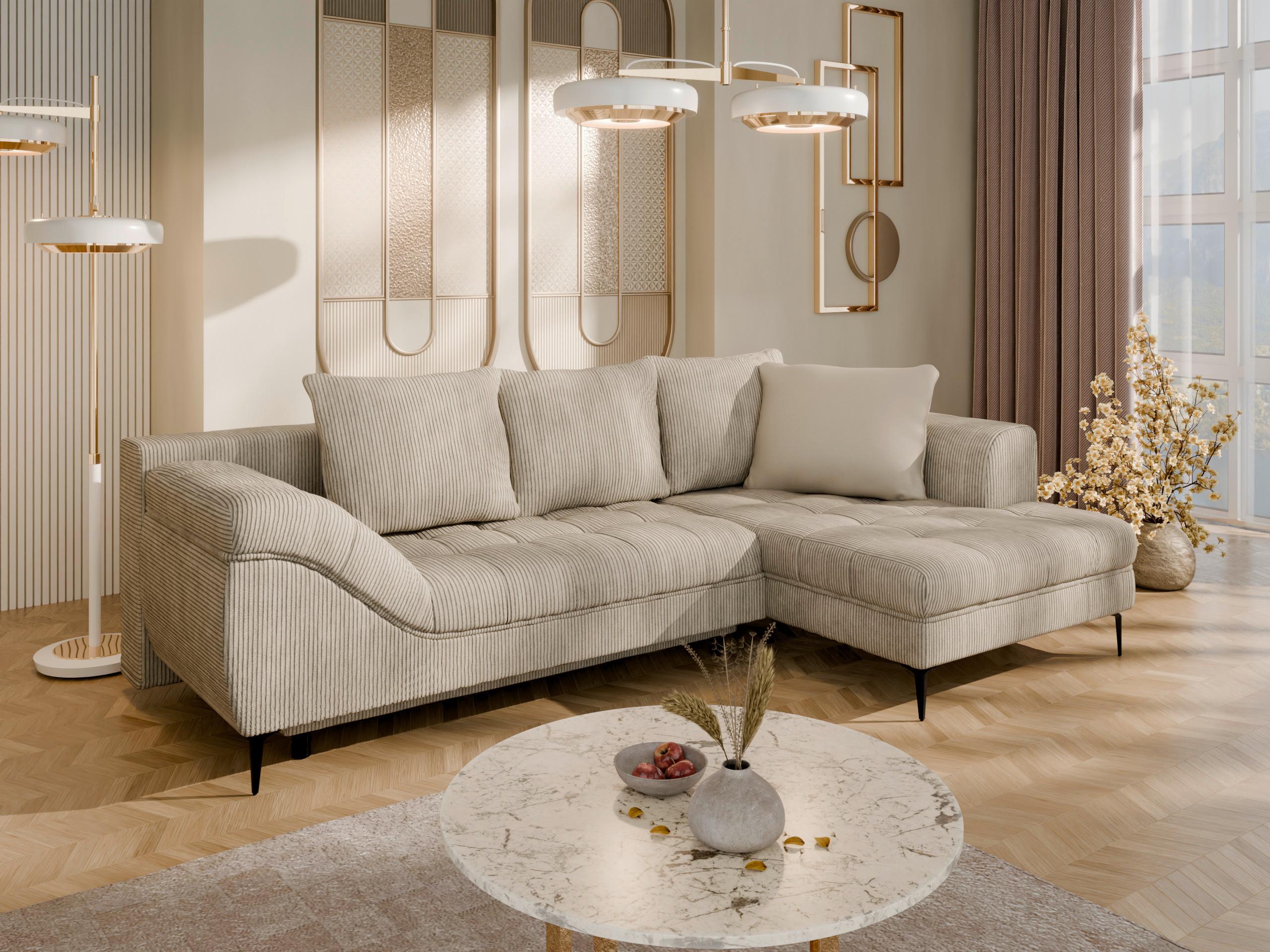 Ecksofa Welle Creme S: 177x276 Cm - Creme/Schwarz, Design, Textil (177/276cm) - MID.YOU