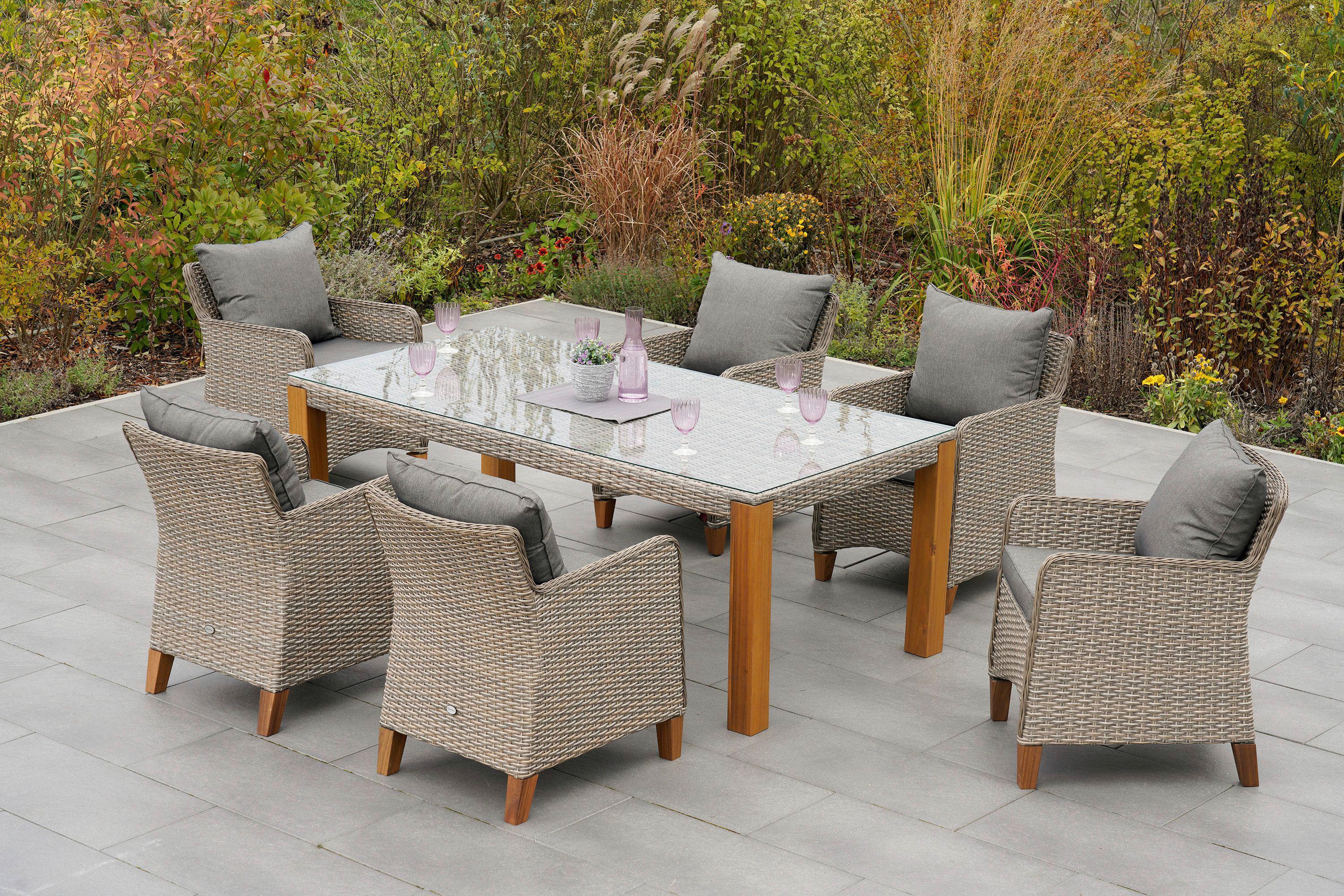 Gartentisch Akazienholz/Metall L 200 cm - Beige/Naturfarben, MODERN, Glas/Holz (200/100/74cm) - Gardenson