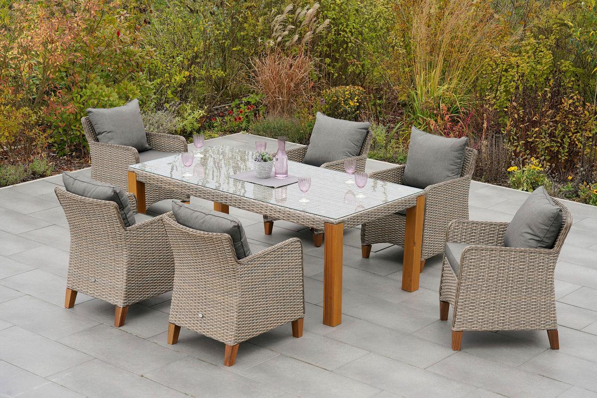 Gartentisch Akazienholz/Metall L 200 cm - Beige/Naturfarben, MODERN, Glas/Holz (200/100/74cm) - Gardenson