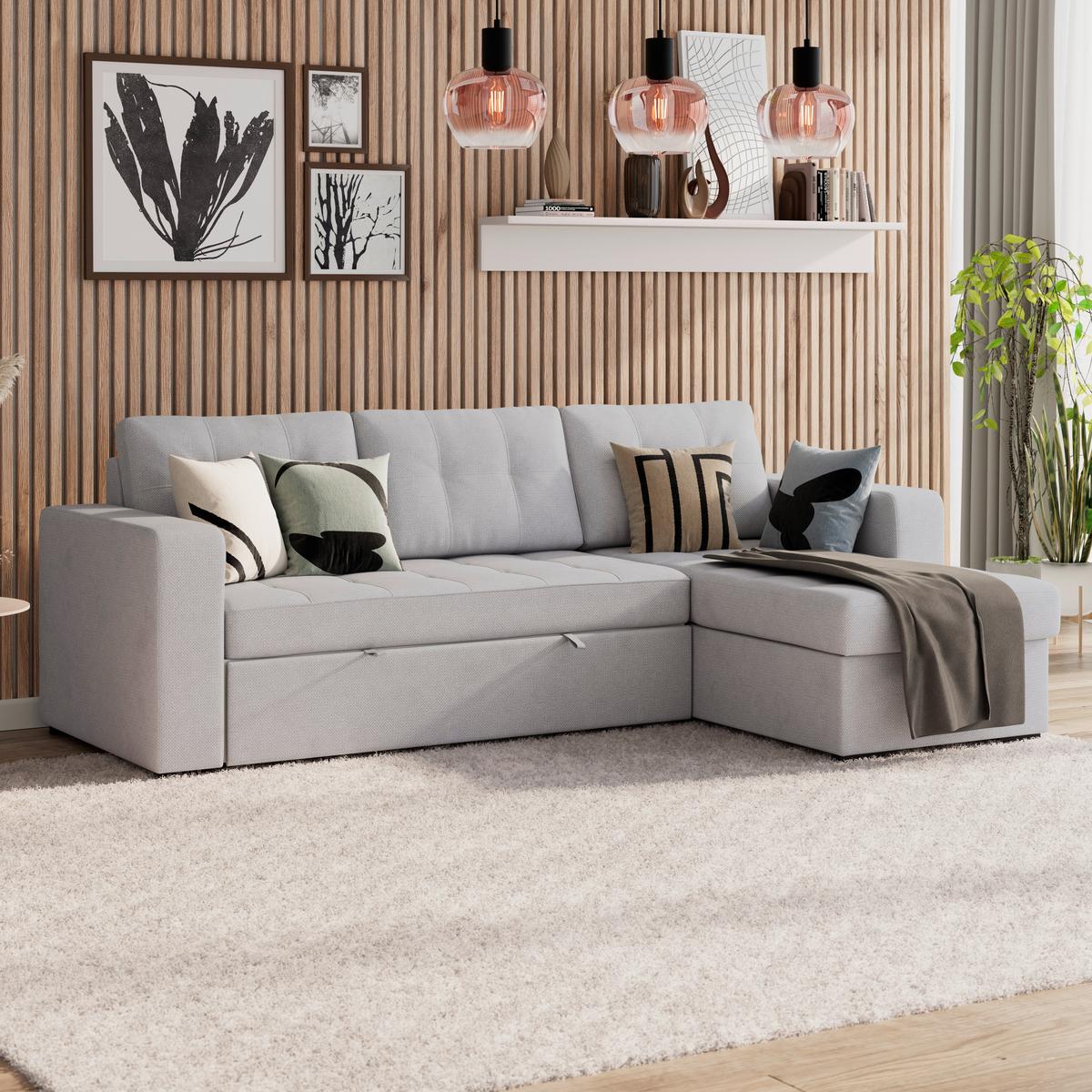 Ecksofa Turin Silberfarben, 239x160cm - Silberfarben, Trend, Holz/Textil (239/160cm)