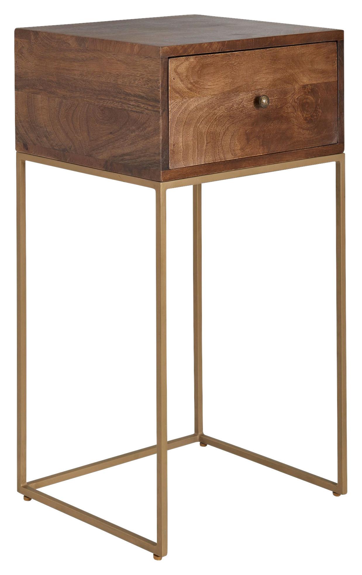 Noční stolek mangové dřevo - barvy zlata/hnědá, Moderní, kov/dřevo (40/76/35cm) - MID.YOU