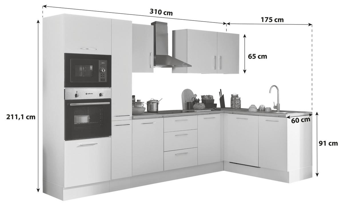 Eckküche Turin Schwarz/eiche Dekor 310x175 Cm - Schwarz/Eiche Artisan, Basics, Holzwerkstoff (310/175cm) - MID.YOU