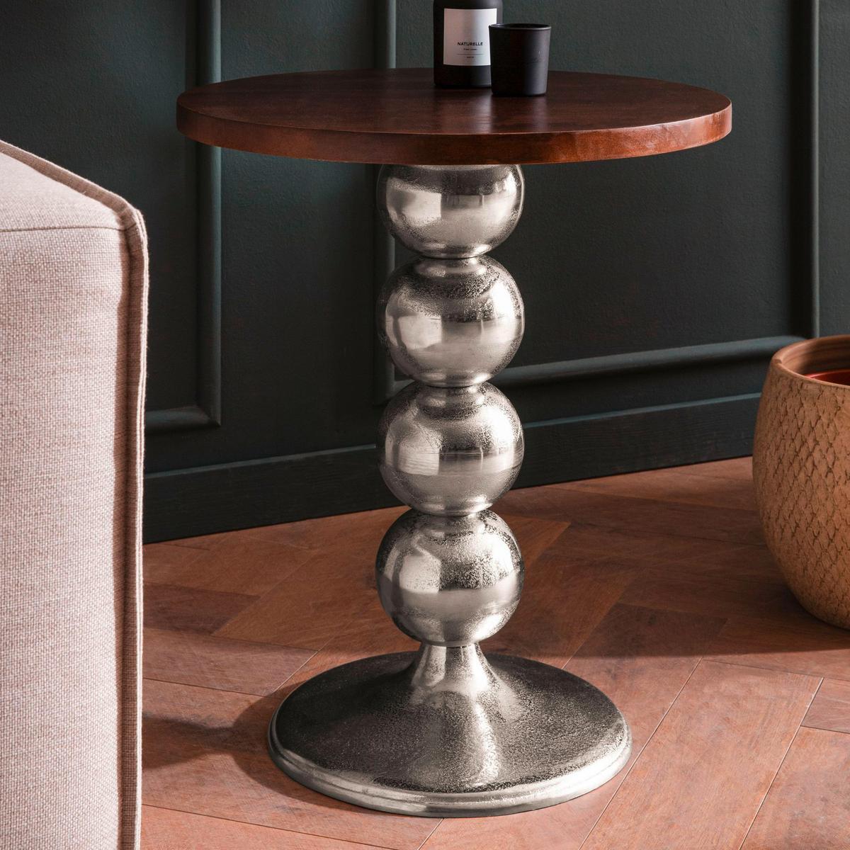 Beistelltisch Braun, Silberfarben L: 50 cm - Silberfarben/Braun, Design, Holz/Metall (50/50/61,5cm) - Livetastic