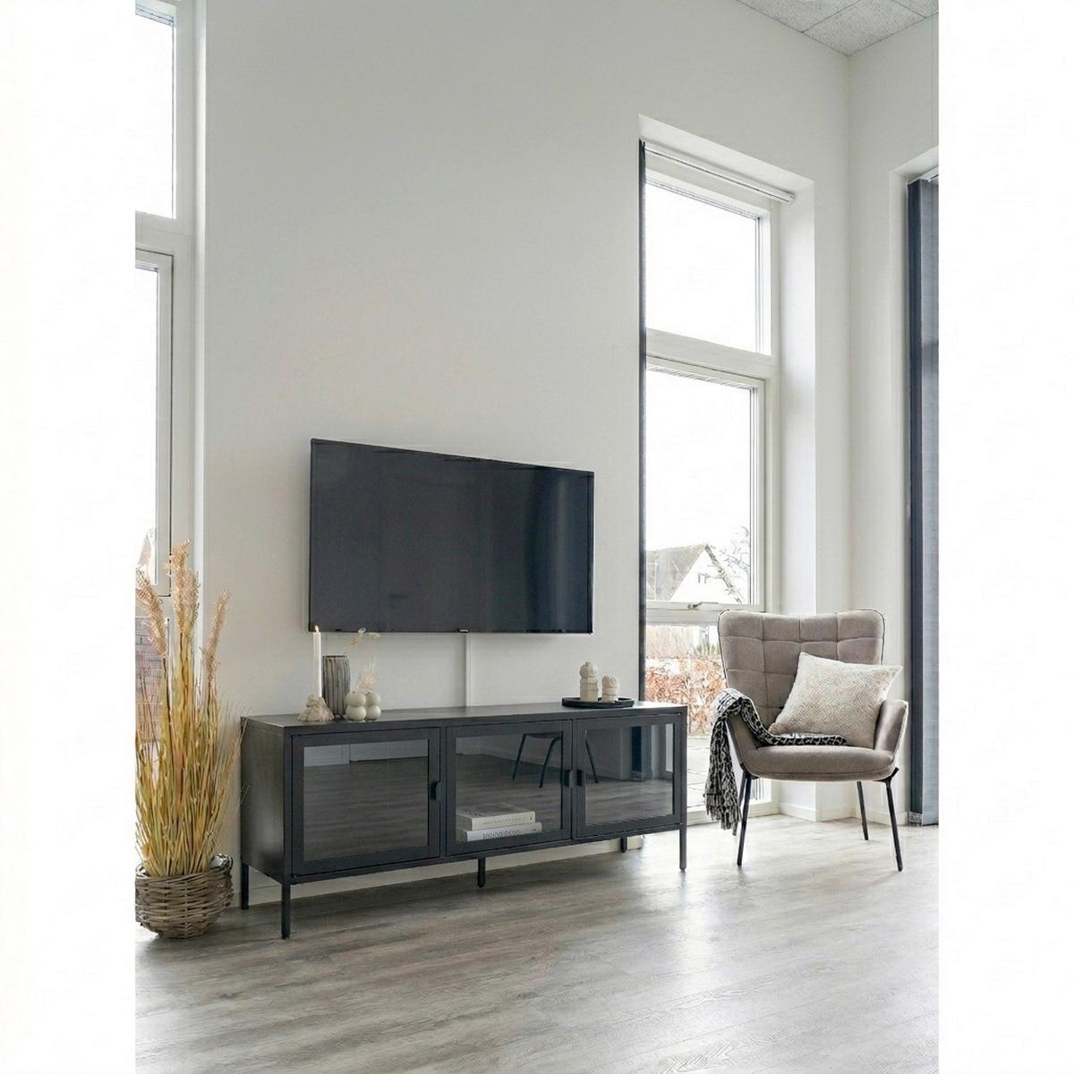 Lowboard Brisbane Schwarz B: 130cm - Transparent/Schwarz, Design, Glas/Metall (130/40/55cm) - MID.YOU