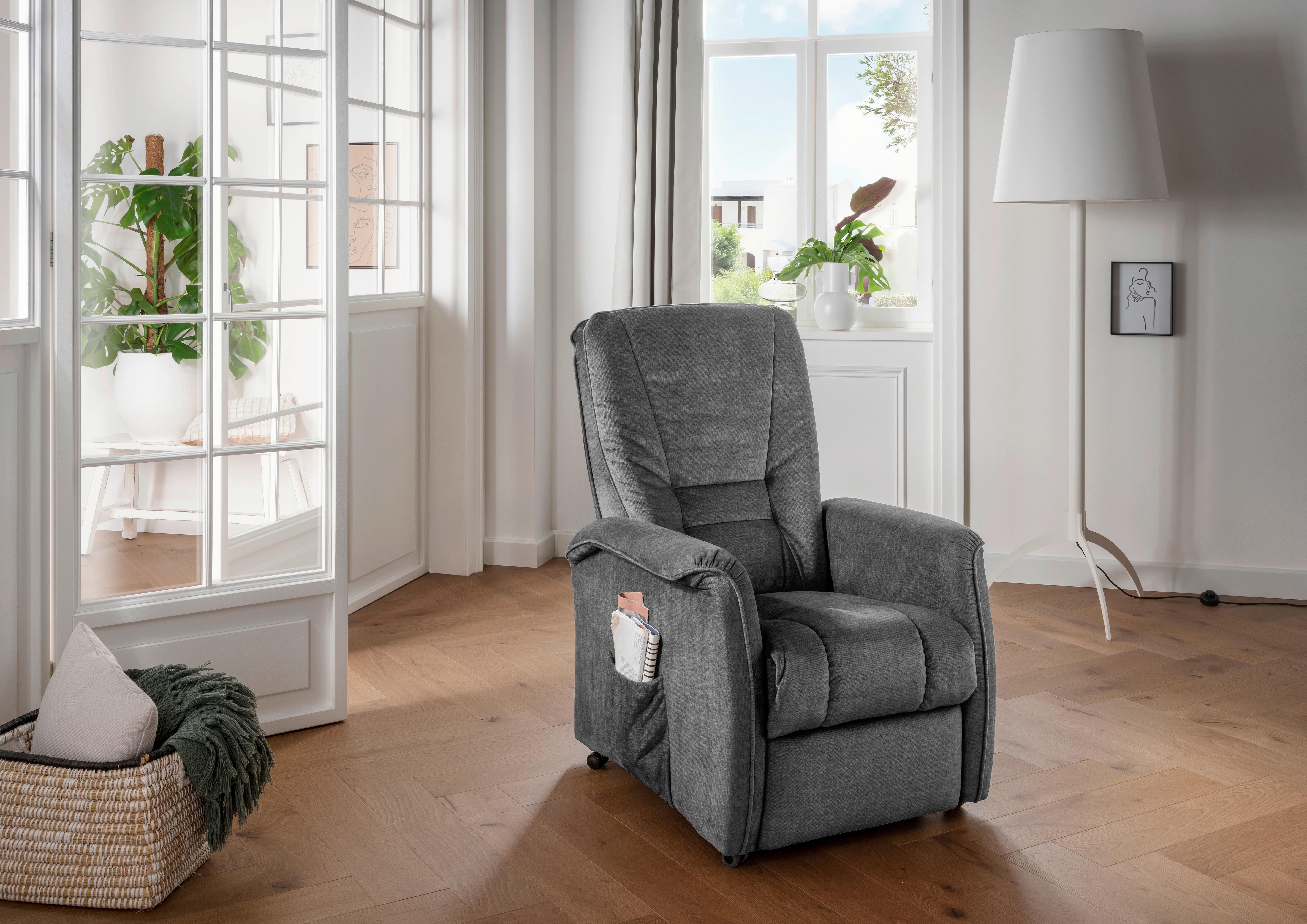 Fernsehsessel Harry Dunkelgrau B: 77 cm - Dunkelgrau/Schwarz, Design, Textil (77/107/88cm) - Livetastic
