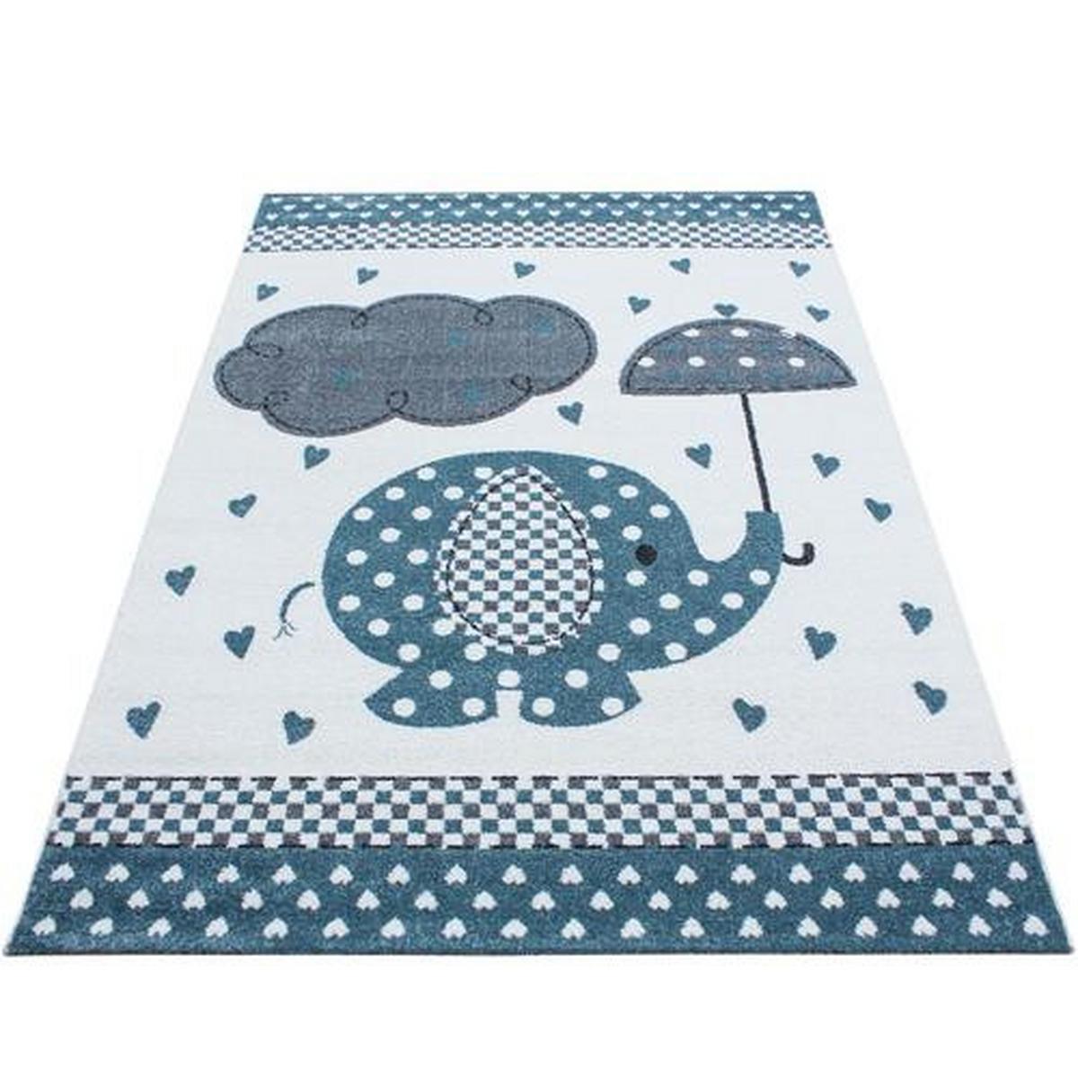 Kinderteppich Elefant Blau/Grau/Weiß Kids 160x230 cm - Blau/Weiß, Trend, Textil (160/230cm)