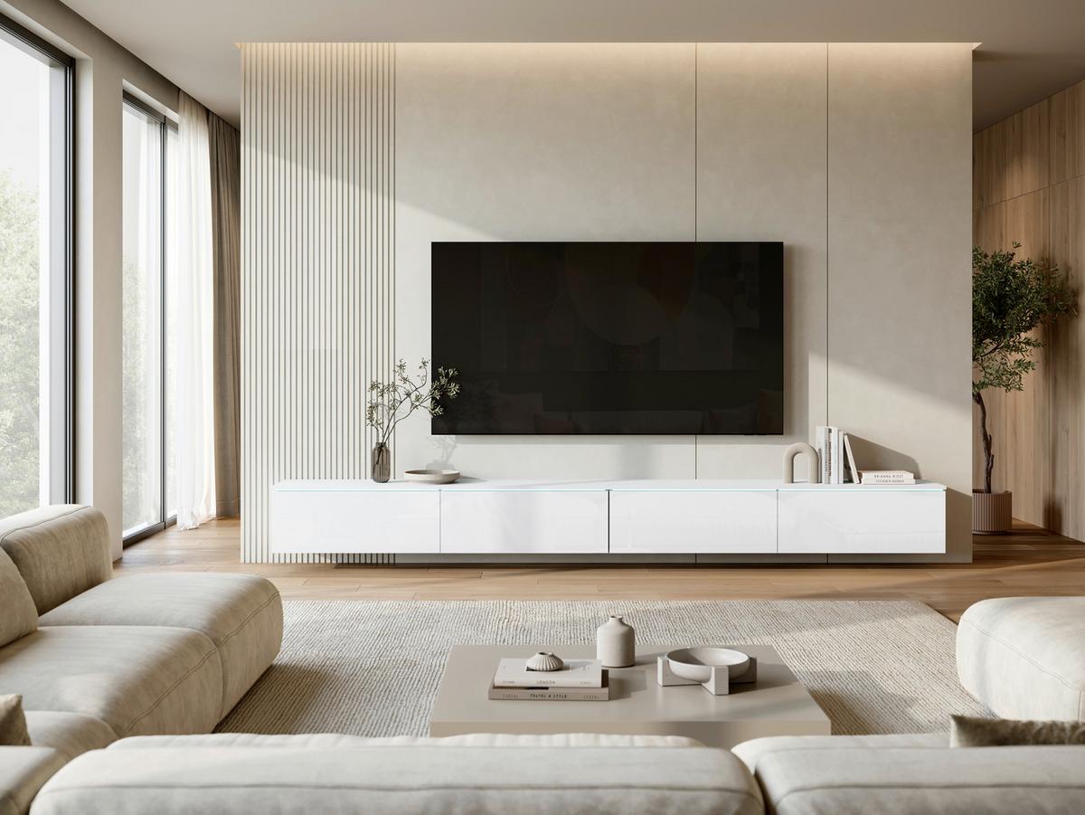 NÍZKÁ KOMODA LOWBOARD D 300 - bílá/šedá, Basics, kompozitní dřevo/plast (300/32/33cm) - P & B