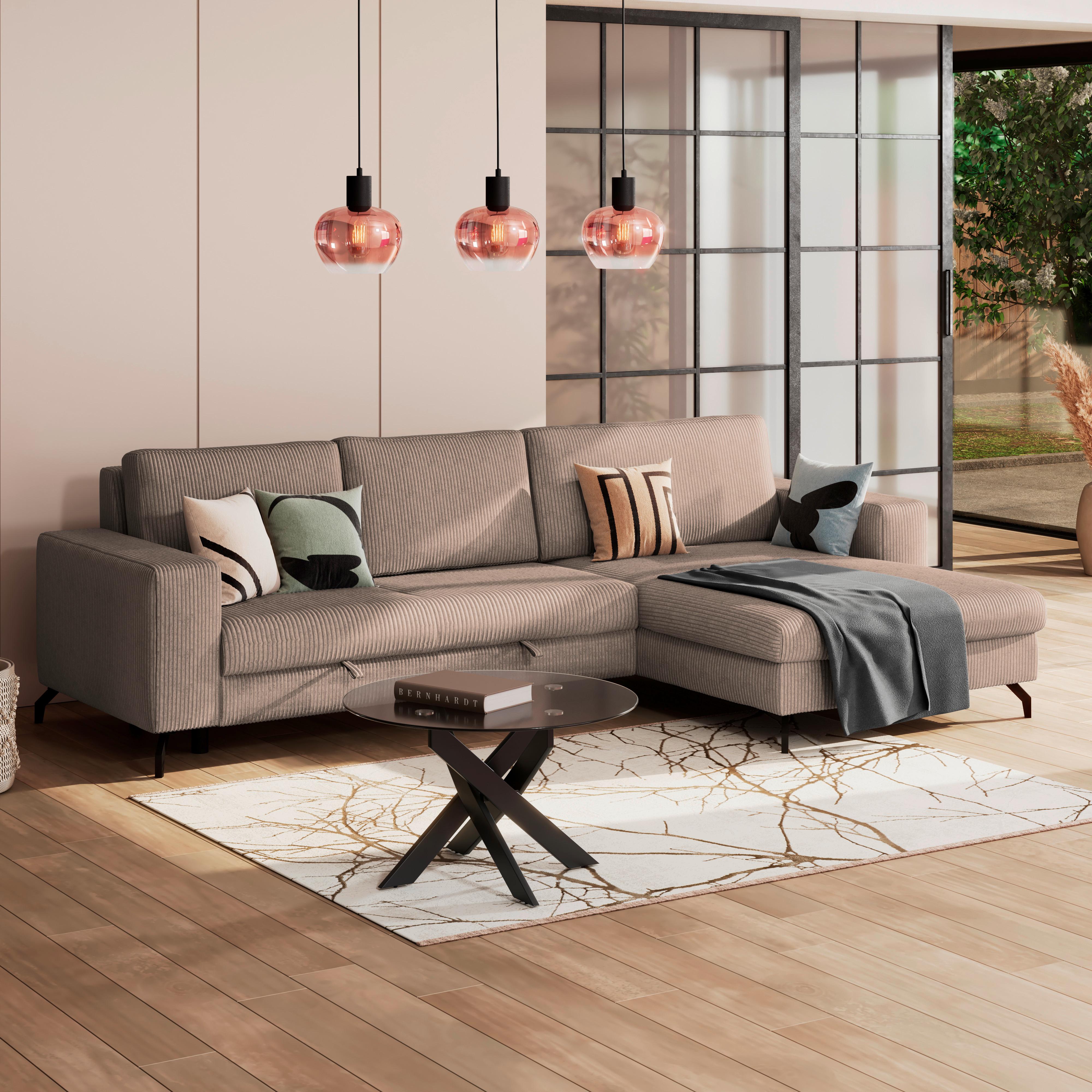 Ecksofa mit Bettkasten Cloud Cappuccino Cord 290x178 cm - Cappuccino, Trend, Textil (290/178cm)