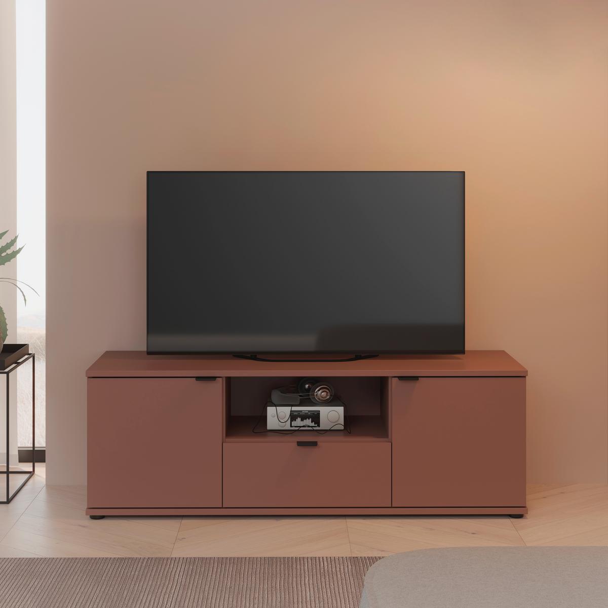 TV diel Ganymede, farba terakota, š: 130 cm - čierna/terakota, Modern, kov/kompozitné drevo (129,8/43,9/41,3cm)