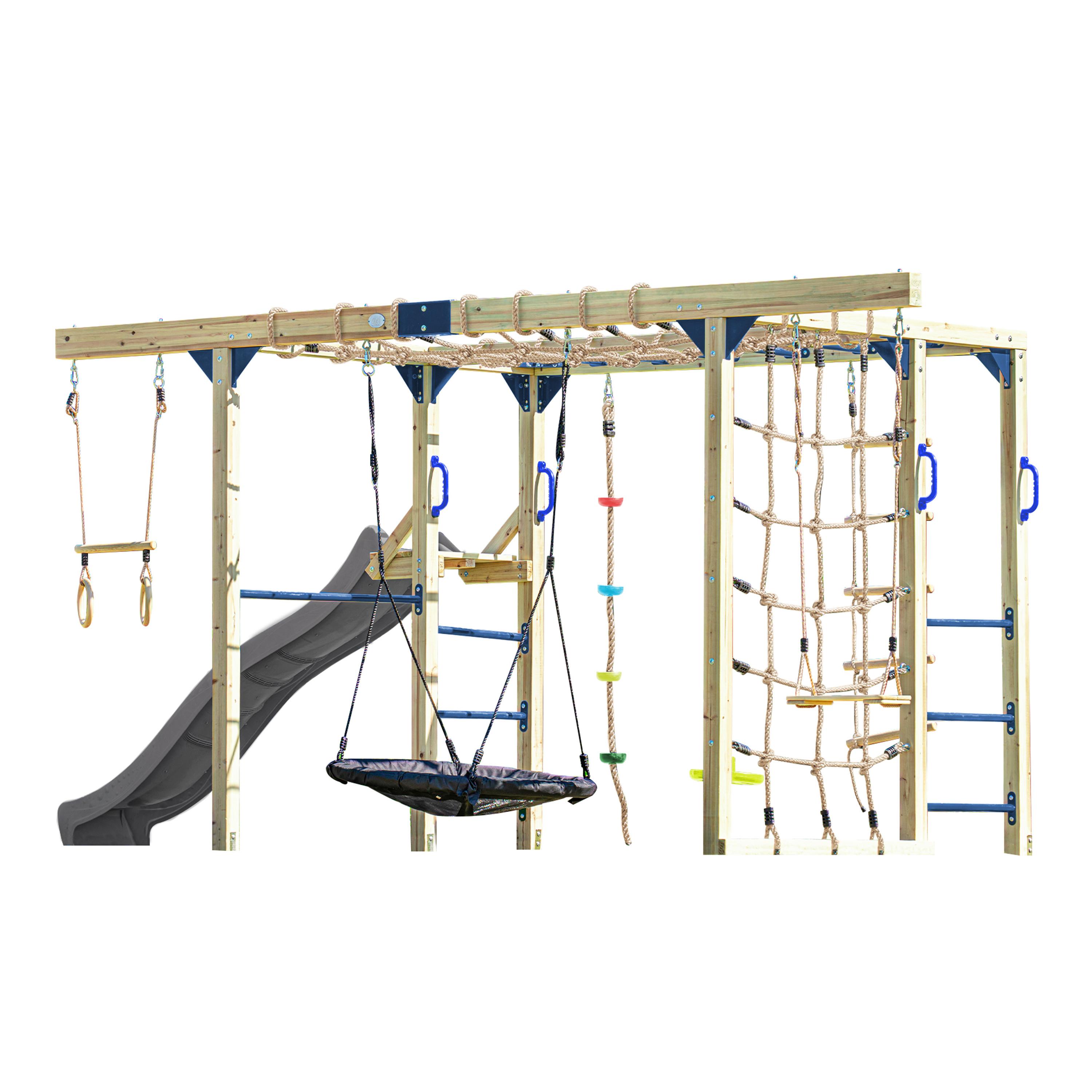 KLETTERGERÜST MIT RUTSCHE GRAU - Blau/Braun, Basics, Holz/Kunststoff (522,5/196,2/205cm) - Ambia Garden