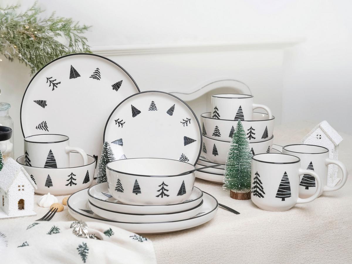 Kombiservice 16 -teilig. Steingut, Schwarz/Weiß - Schwarz/Weiß, Basics, Keramik - Creatable