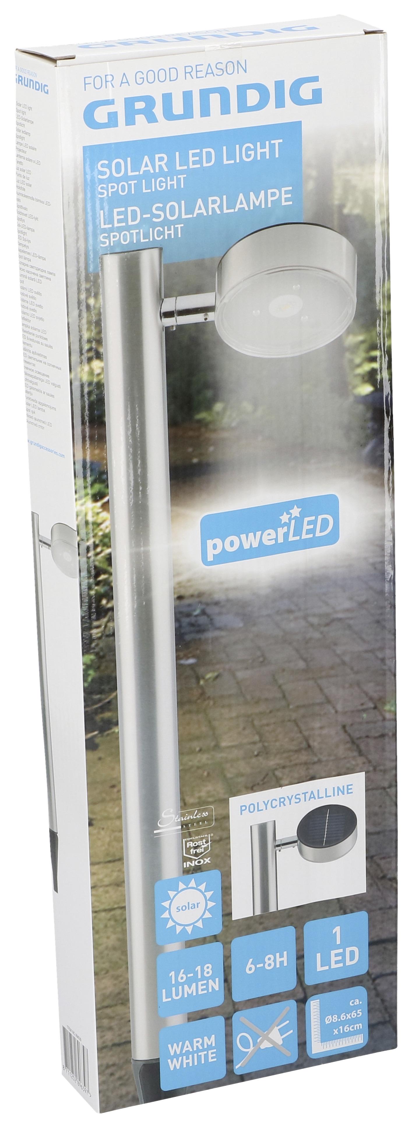 Solarleuchte Edelstahlfarbe Spot 1xled H: 65 cm - Edelstahlfarben, MODERN, Metall (16/65/8,9cm) - Grundig
