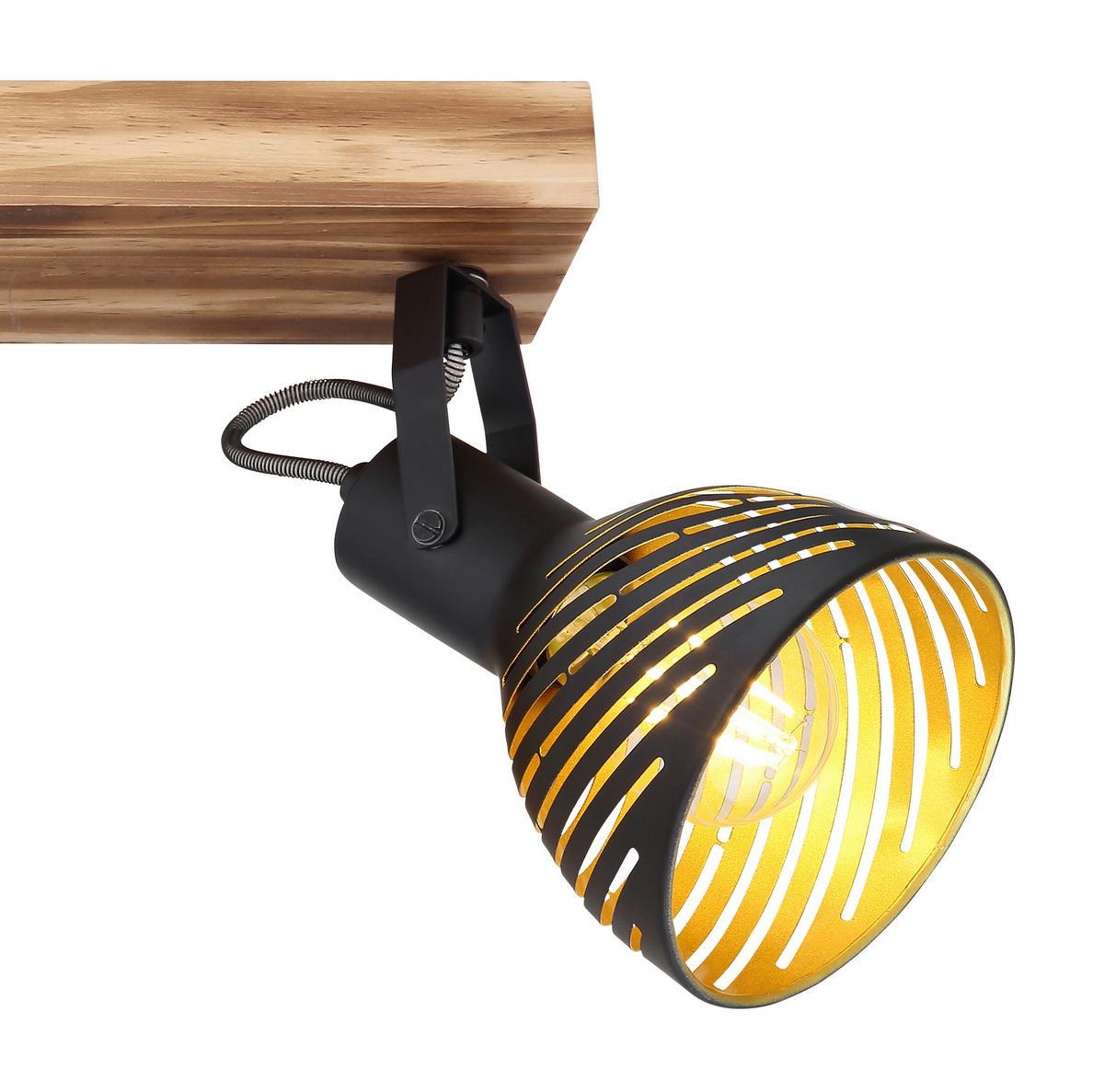 Strahler 3-Flammig verstellbar L: 54 cm - Dunkelbraun/Goldfarben, Basics, Holz/Metall (54/12,5/25cm) - Globo