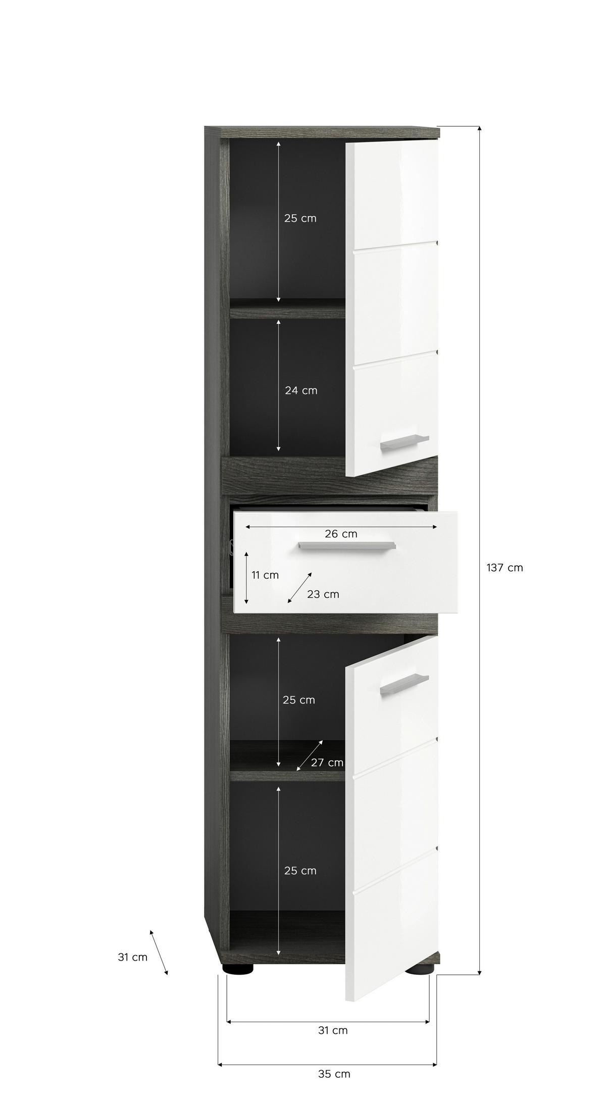 Badezimmer Blake Weiß Hg B: 105 Cm - Weiß Hochglanz/Schwarz, MODERN, Glas/Holzwerkstoff (105cm) - MID.YOU