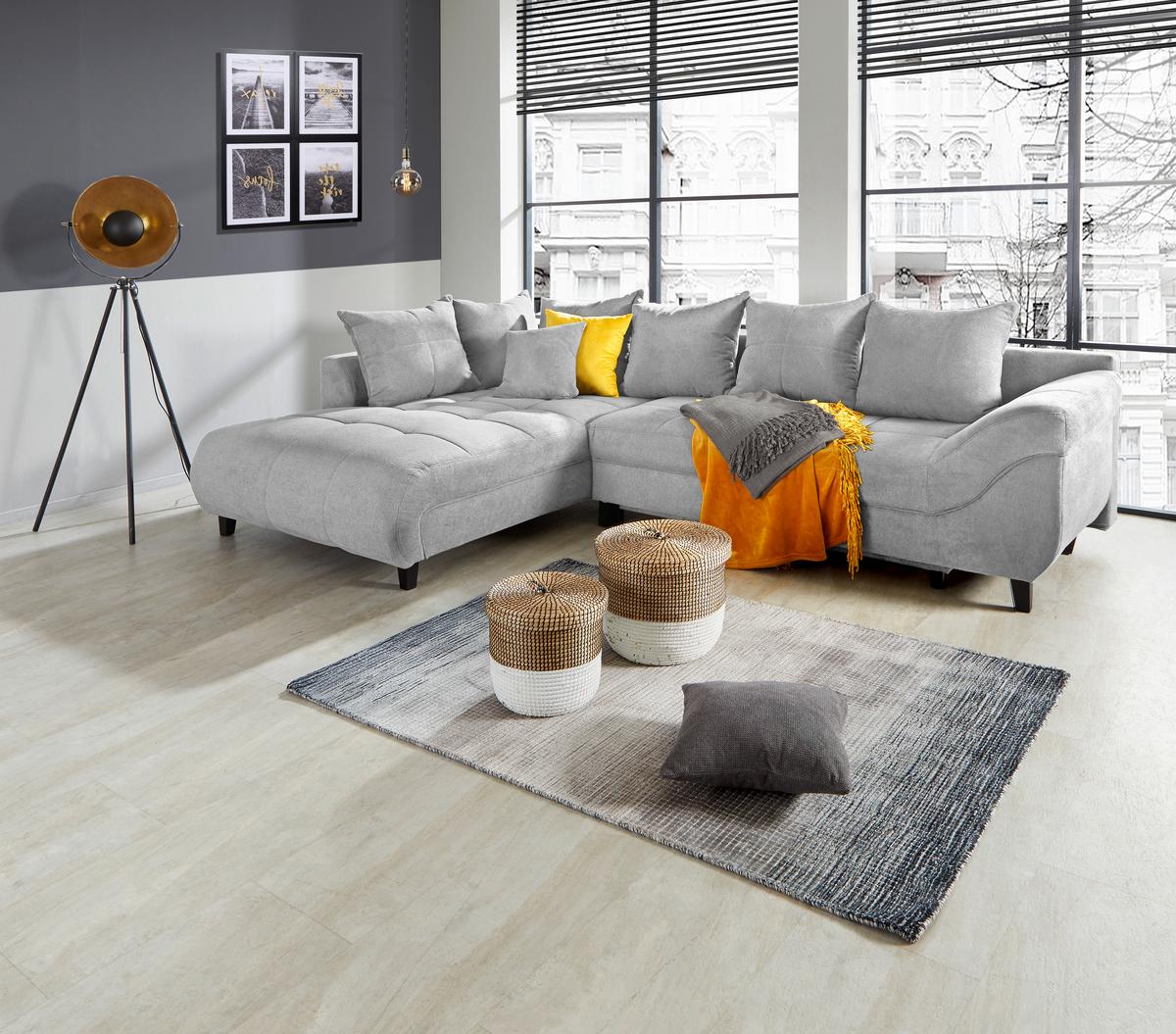 Ecksofa Mendoza - Silberfarben/Schwarz, Design, Textil (197/309cm) - Ondega