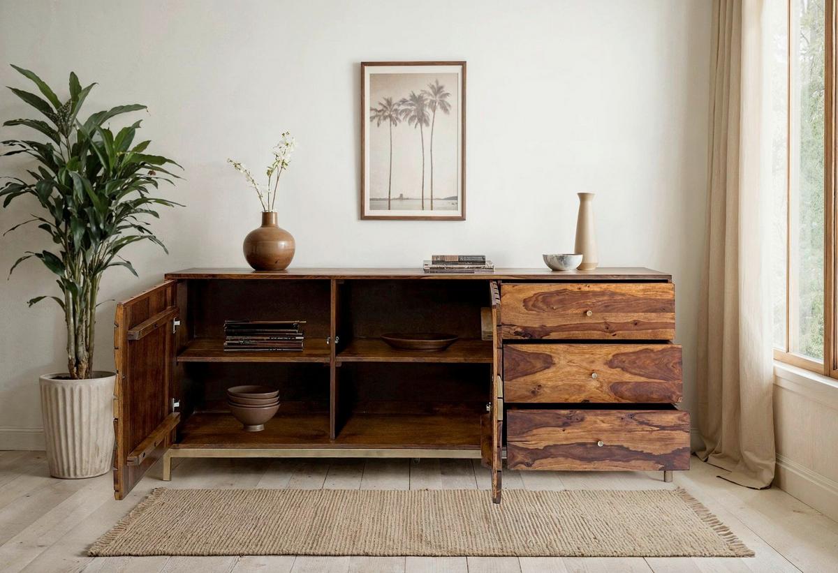 Sideboard Sheeshamfarben B: 180cm - Goldfarben/Sheeshamfarben, Natur, Holz (180/70/40cm) - Livetastic
