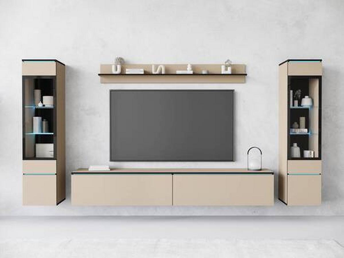 Obývací stěna VERA - šedá/béžová, Design, kompozitní dřevo/plast (240/130/33cm) - Livetastic