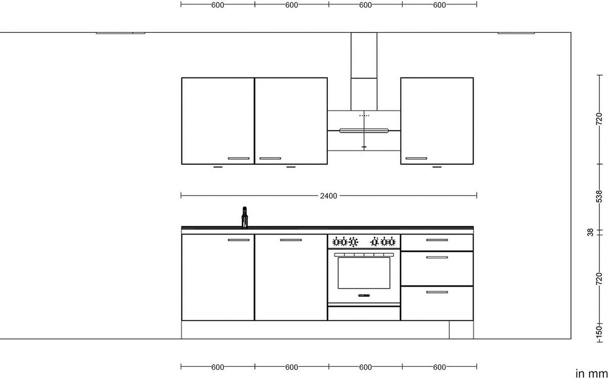Kuchynská linka 240 cm, bridl.šedý betón/bridl.šedá - farba ušľachtilej ocele/bridlicová, Modern, kov/kompozitné drevo (240cm) - Nobilia