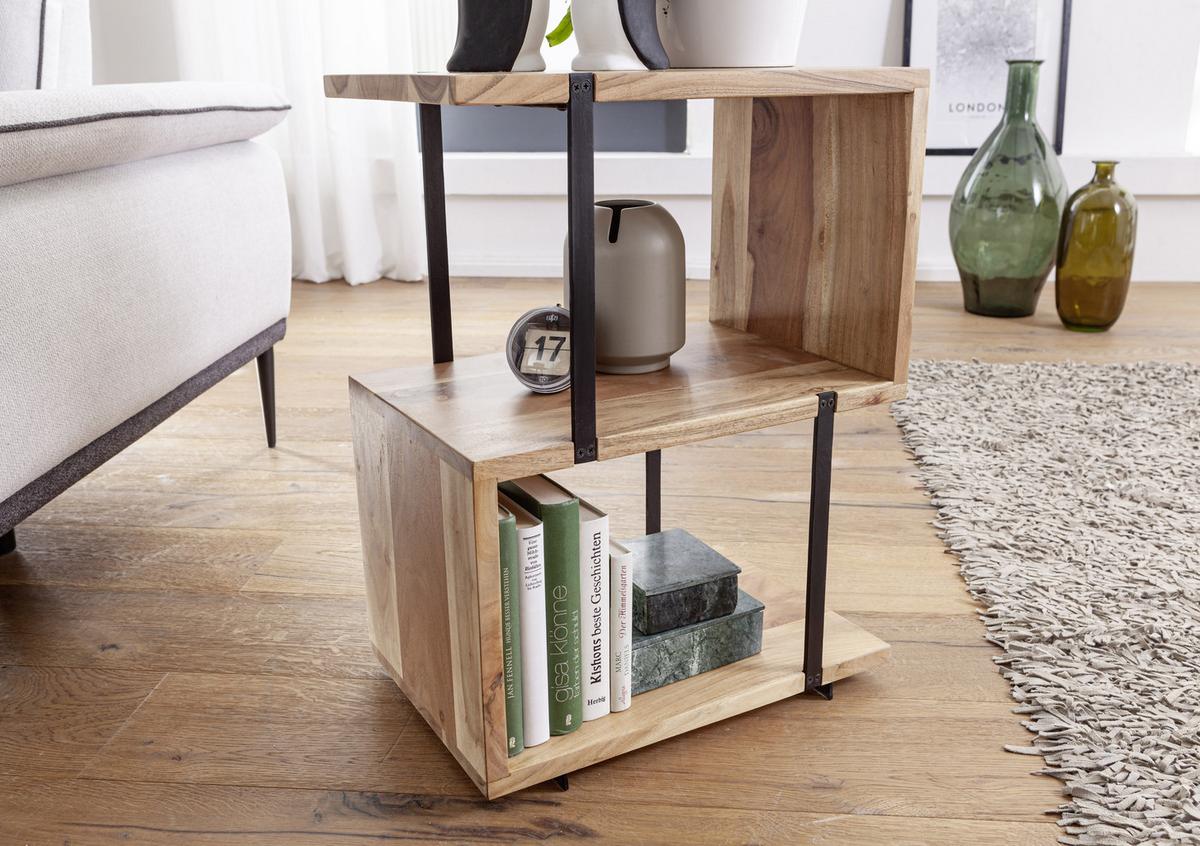 Beistelltisch Massivholz S-Form, Akazie/Schwarz - Schwarz/Akaziefarben, MODERN, Holz/Metall (45/30/60cm) - MID.YOU