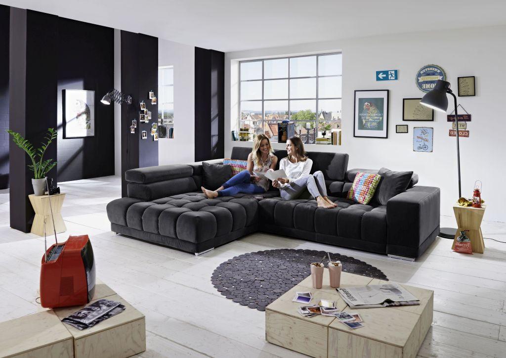 Rohová sedačka IBA, ľavá, antracitová, s funkciami - antracitová/strieborná, Lifestyle, kov/textil (222/323cm) - Premium Living