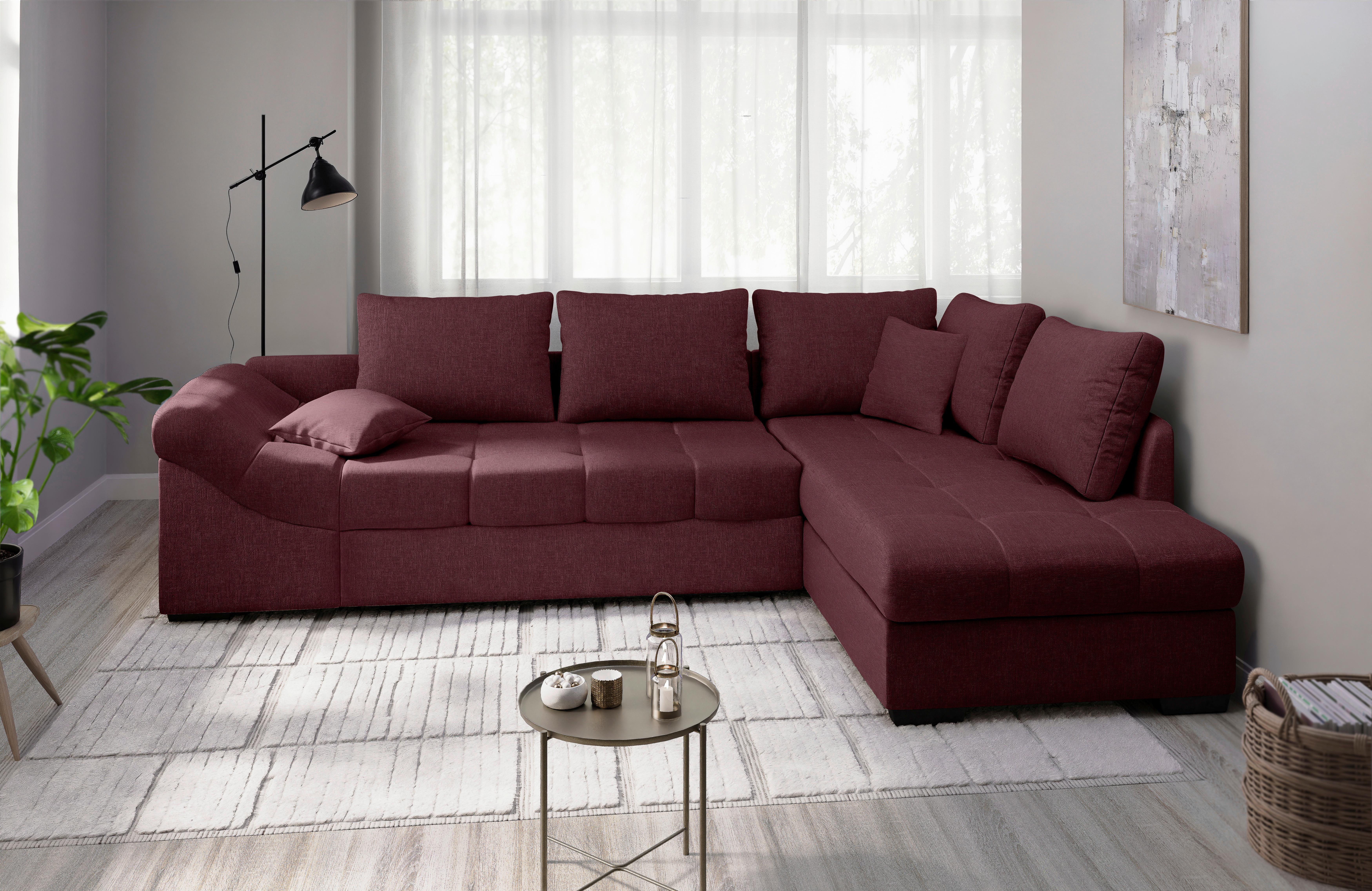Eckschlafsofa Alvito Bordeaux S: 298x202 Cm - Bordeaux/Schwarz, MODERN, Textil (298/202cm) - MID.YOU