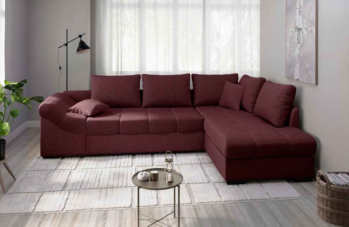 Eckschlafsofa Alvito Bordeaux S: 298x202 Cm - Bordeaux/Schwarz, MODERN, Textil (298/202cm) - MID.YOU