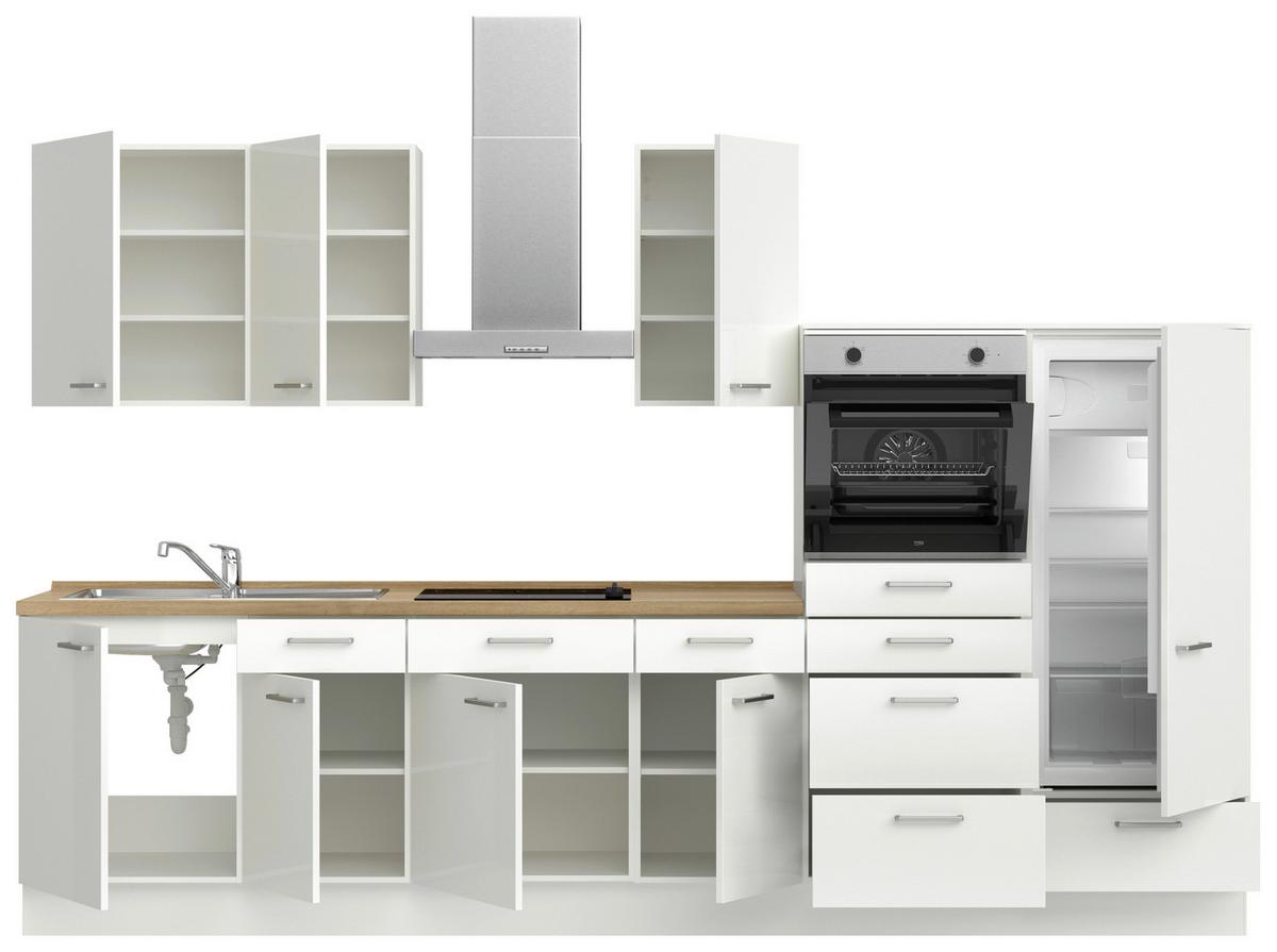 Kuchyňská linka 330 cm, alpská bílá vysoký lesk - barvy dubu/vysoce lesklá bílá, Moderní, kov/kompozitní dřevo (330cm) - Nobilia