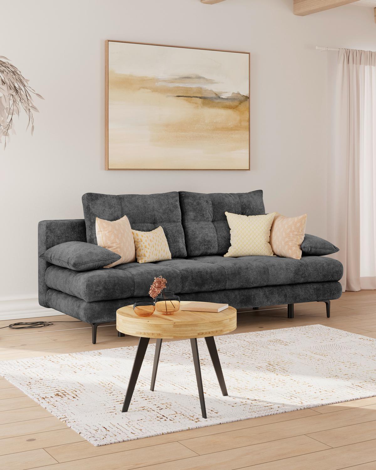 Schlafsofa Perla Schwarz B: 203 cm - Schwarz, KONVENTIONELL, Textil (203/94/96cm)