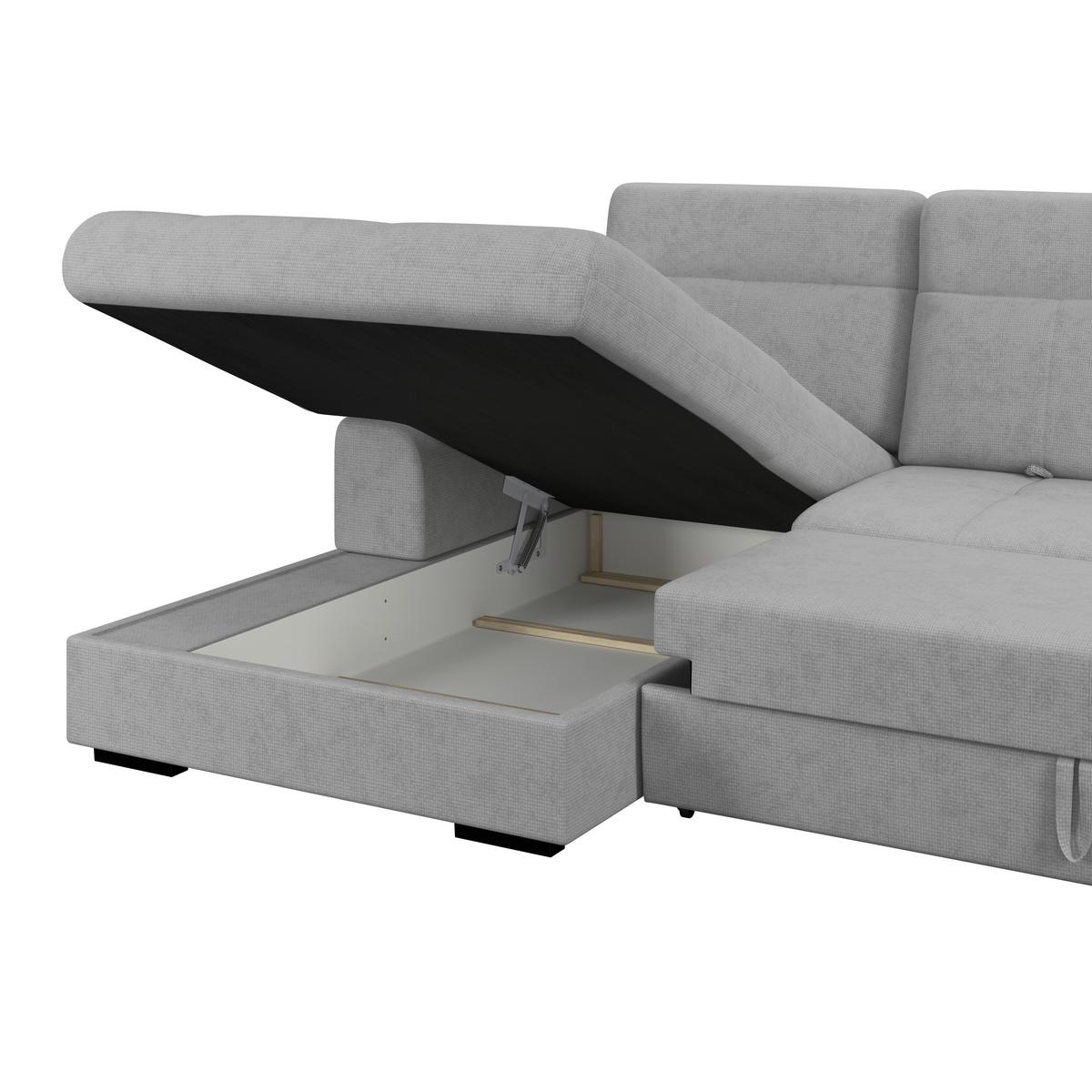 Ecksofa mit Bettfunktion Malaga new Chenille Grau - Schwarz/Grau, KONVENTIONELL, Textil (203/286cm) - Ondega