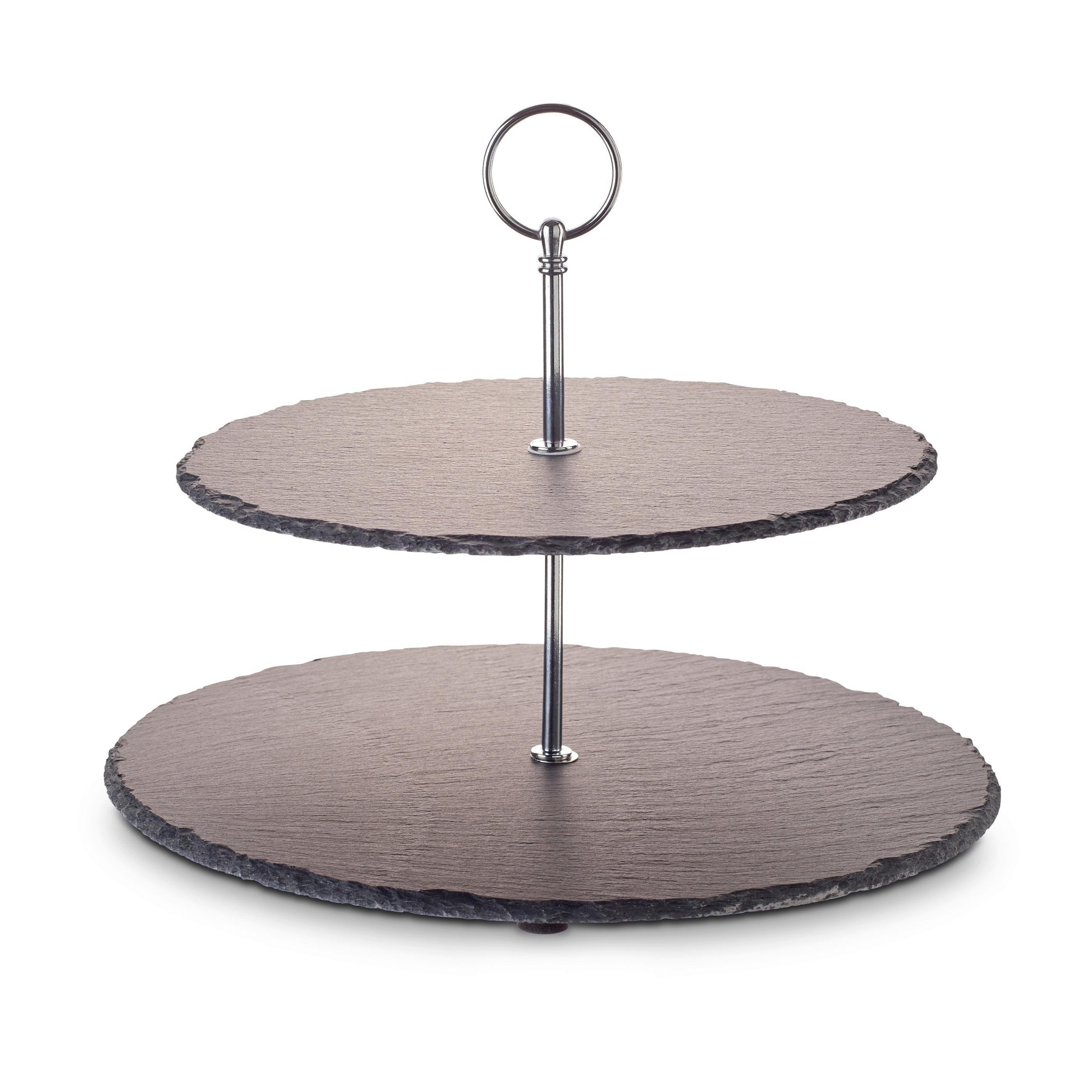 Etagere Rund Metall/Naturstein D: 30/25 cm 2-Stöckig - Silberfarben, Basics, Stein/Metall (30/25/40cm) - Echtwerk