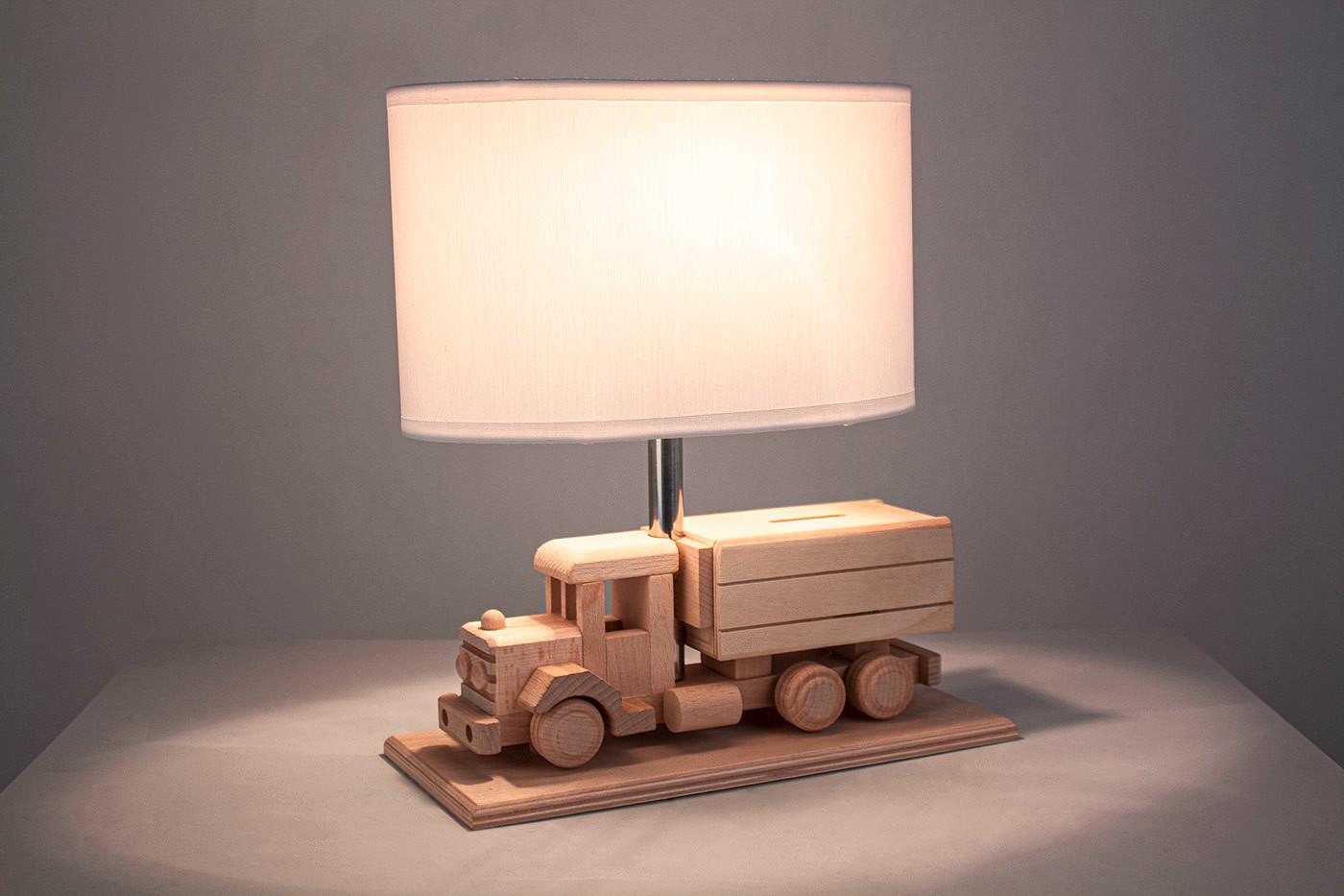Kindertischleuchte 4112409 Lkw Mit Spardose - Naturfarben/Weiß, Natur, Holz/Holzwerkstoff (32/14/27cm)