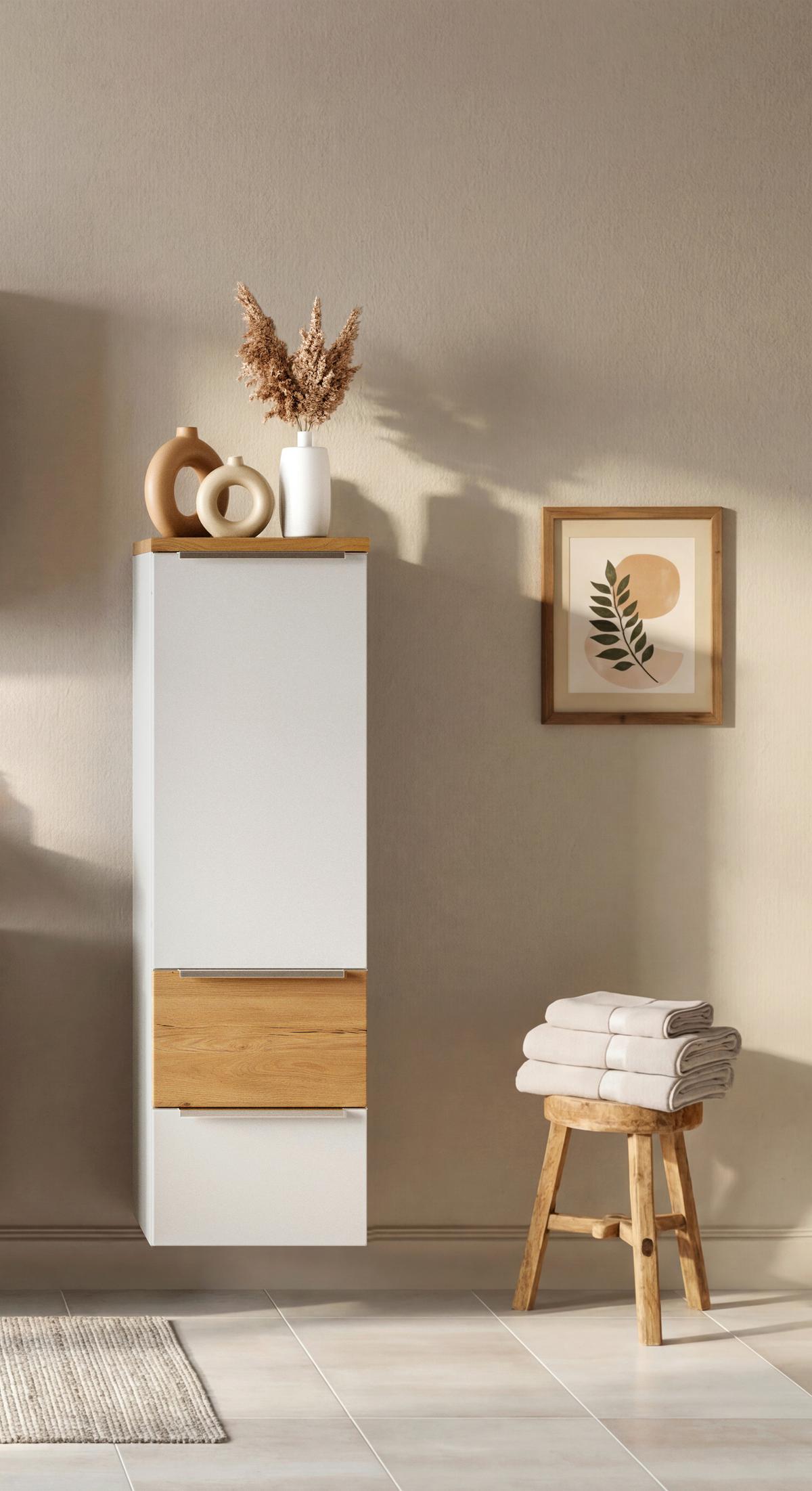 Midischrank Verona Weiß/Wildeiche B: 40cm - Wildeiche/Weiß, Trend, Holzwerkstoff (40/130/35cm) - Held