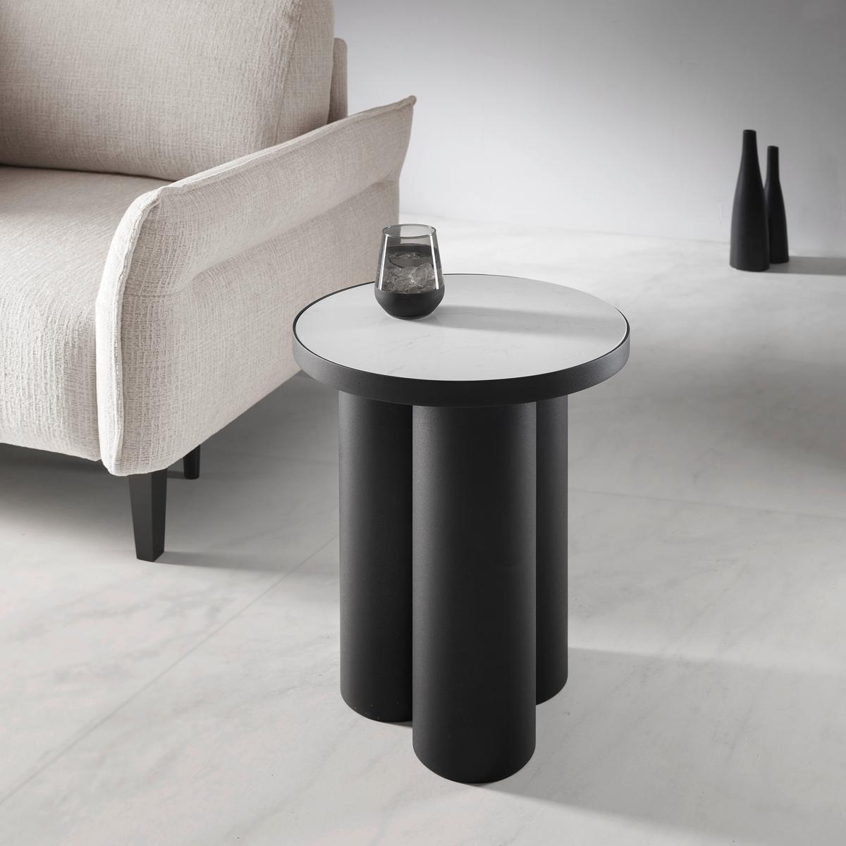 ODKLÁDACÍ STOLEK LYON -TREND- - bílá/černá, Moderní, kov/kámen (41/50cm) - Premium Living