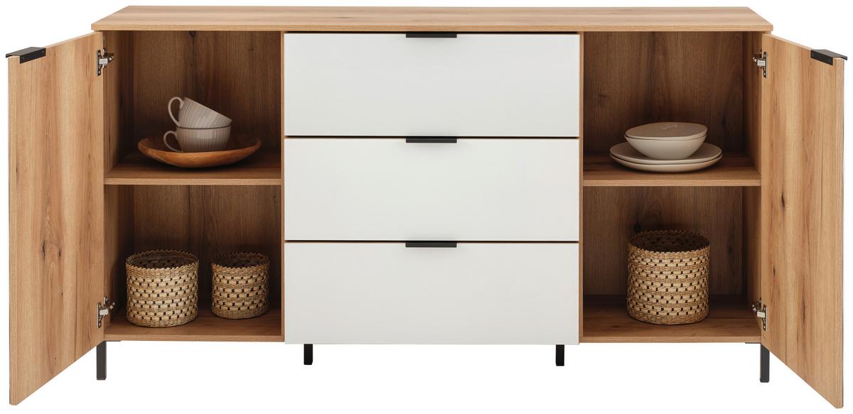 Sideboard Austin 160 Cm Eichefarben/glasfront Weiß - Eichefarben/Schwarz, Trend, Glas/Holzwerkstoff (160/89/40cm)