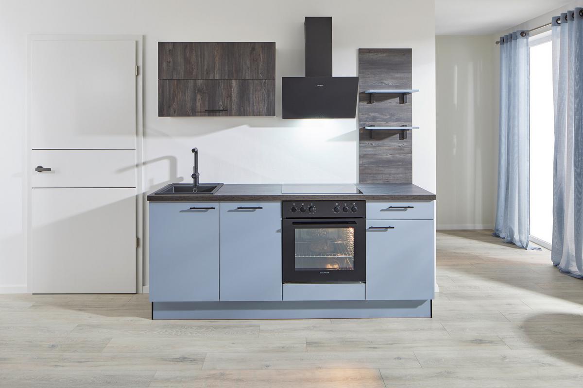 Küchenblock Pn105 / Pn100 - Eiche dunkel/Pastellblau, Basics, Holzwerkstoff (205cm) - Pino