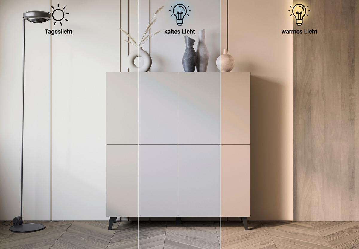 Highboard Phuket 120 Beige, Kaschmir B: 120 cm - Kaschmir/Beige, Design, Holzwerkstoff (120/128/39cm) - P & B