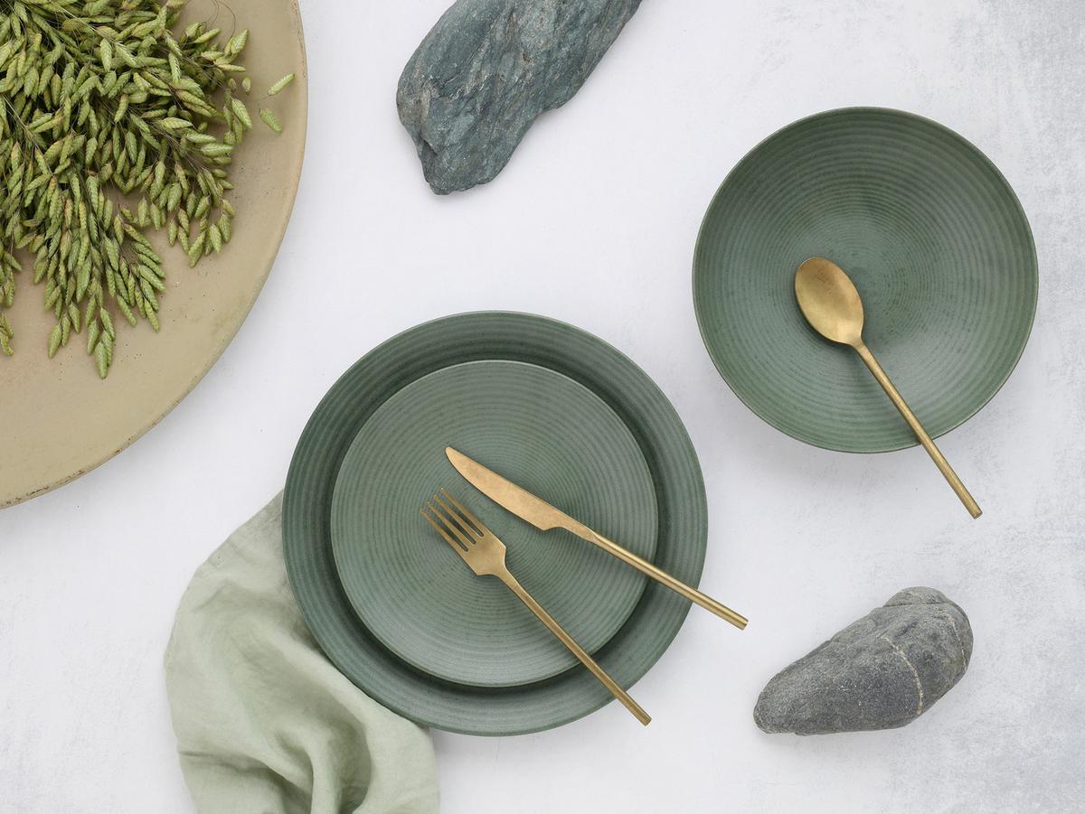 Tafelservice Catania Eukalyptus, 12--Teilig., Grün - Grün, Basics, Keramik - Creatable