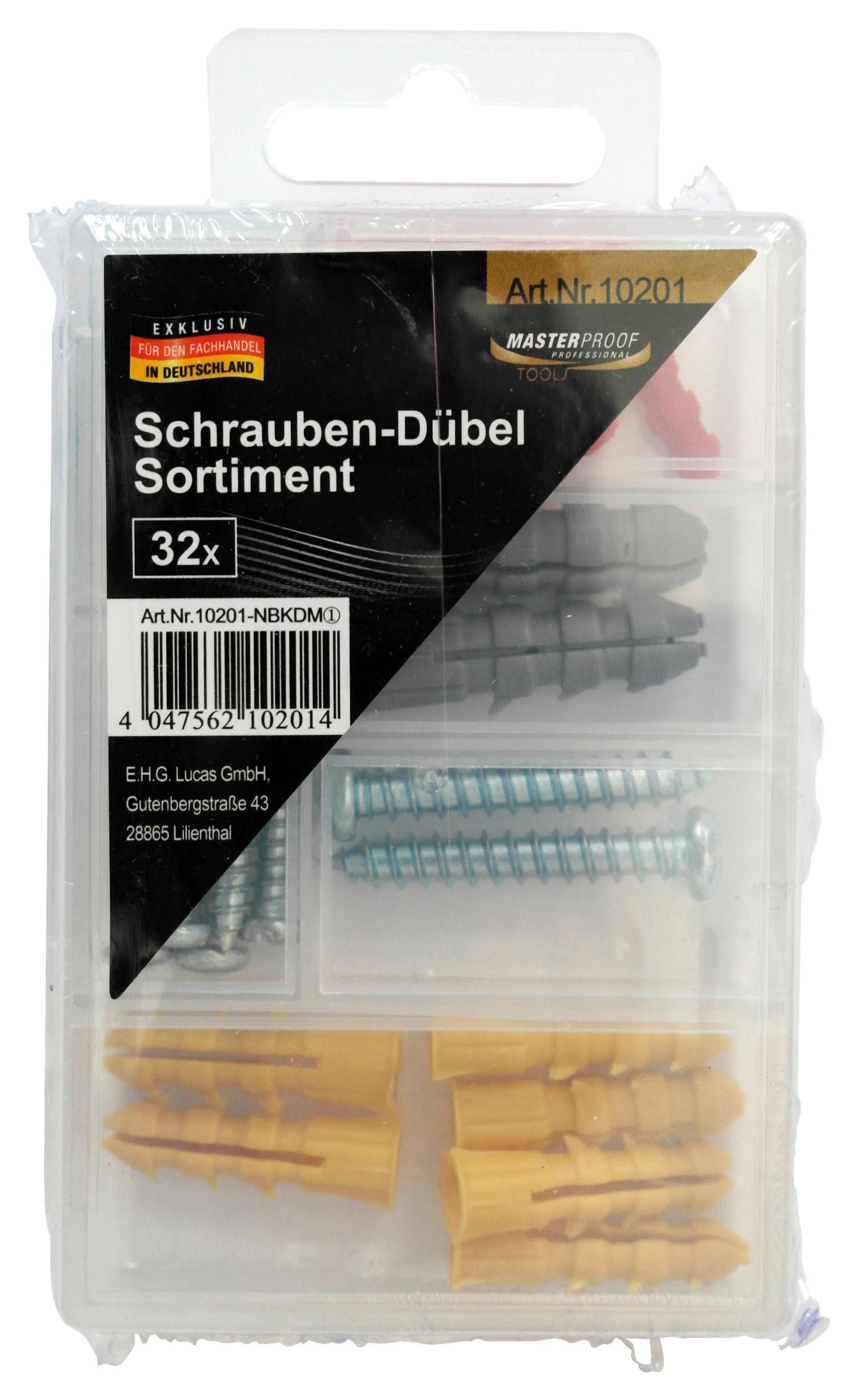 Schrauben- & Dübel-Set 32--Teilig. Sortimentsbox - KONVENTIONELL, Kunststoff