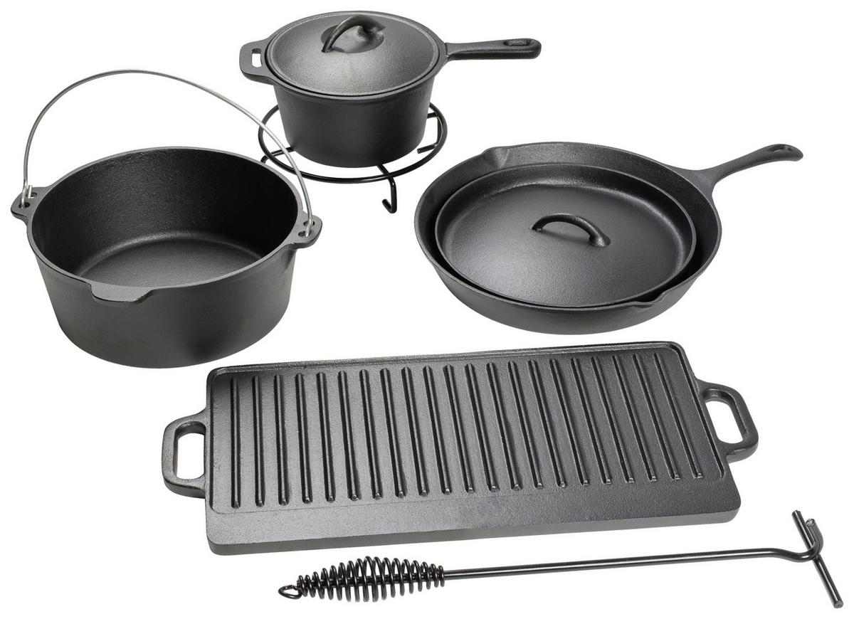 Dutch-Oven-Set Gusseisen in Holzbox - Schwarz, Basics, Metall (55/34/24cm)