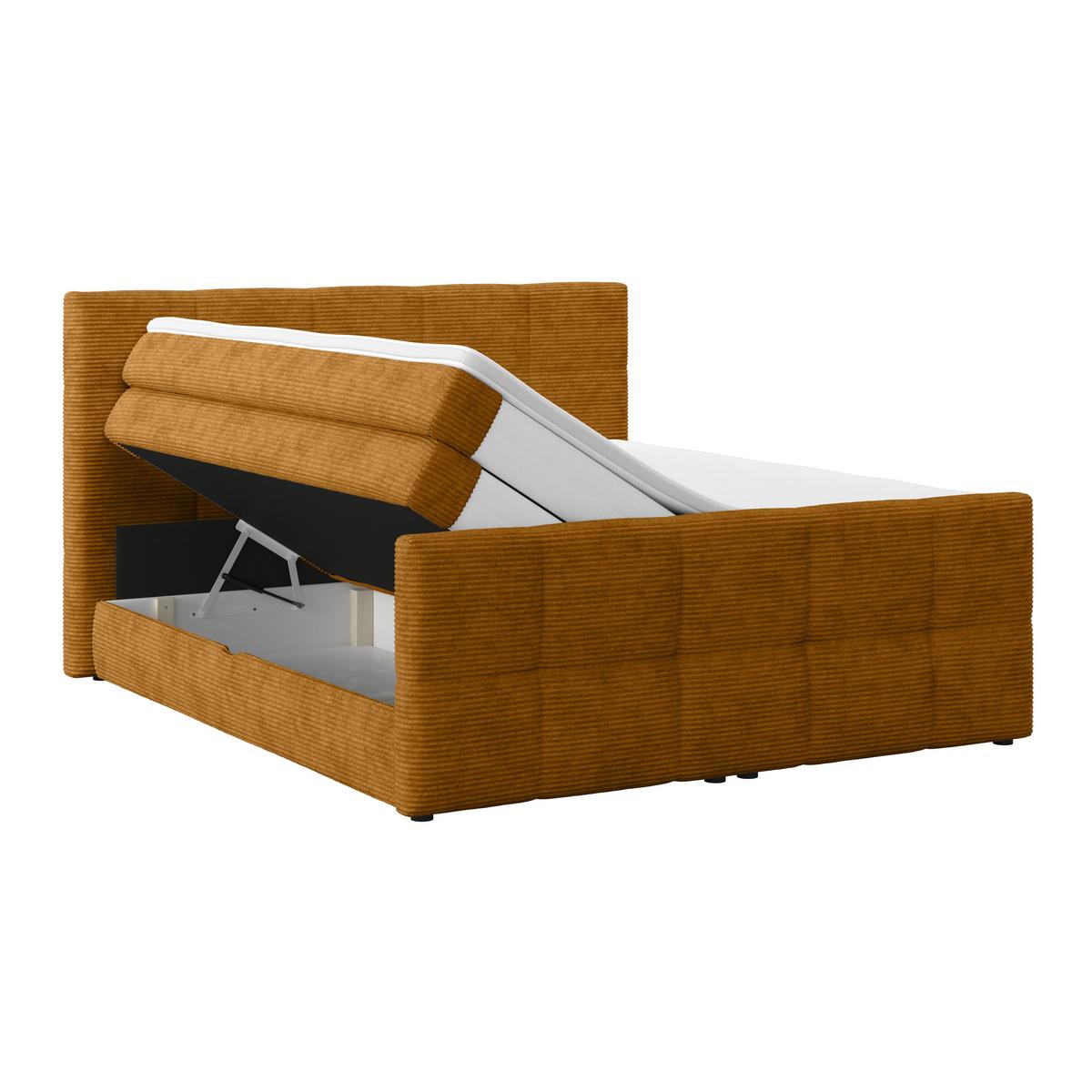 Boxspringbett mit Topper und Bettkasten 180x200 cm Medino - Senfgelb, KONVENTIONELL, Holz/Holzwerkstoff (180/200cm)